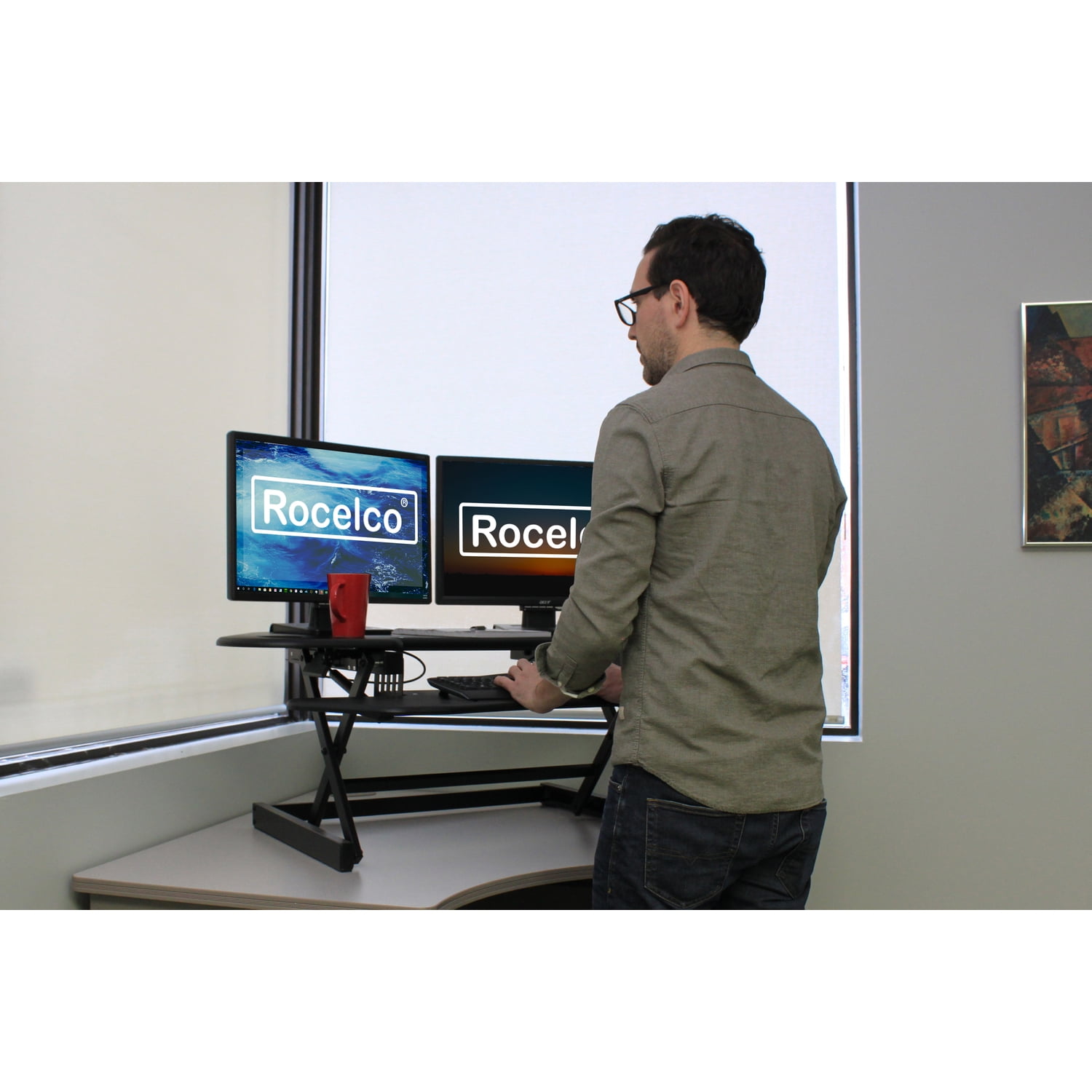 Rocelco 46" Adjustable Corner Standing Desk Converter Black (R CADRB-46) - Image 7