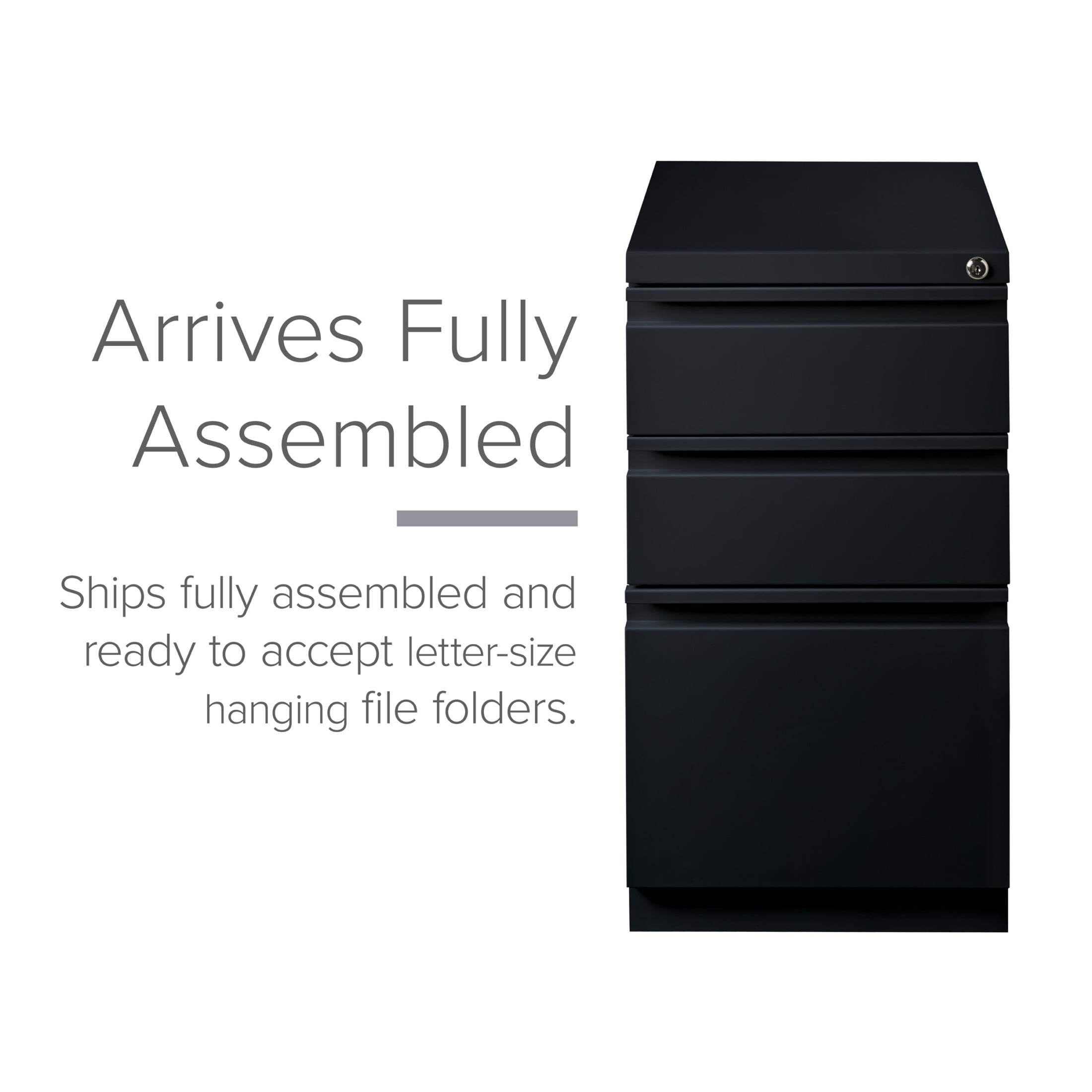 Hirsh 20" Deep Mobile Pedestal File Cabinet 3 Drawer Box-Box-File, Letter Width, Black - Image 4