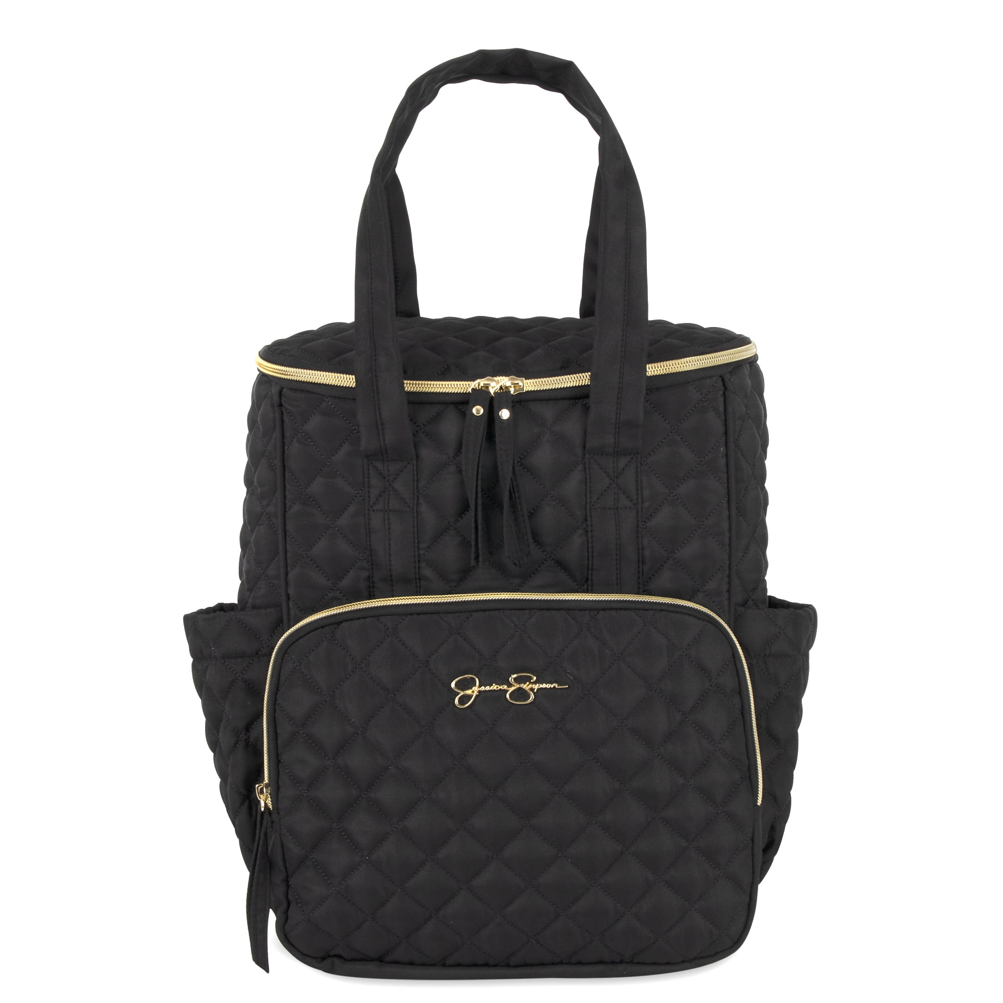 Jessica Simpson Black Diamond Quilted Multi-Pocket Dual Zipper Closure Fashion Diaper Bag Tote and Backpack with Running Cheetah Interior, Matching 3-Ply Folding Baby Changing Pad & Changing Caddy - Image 12