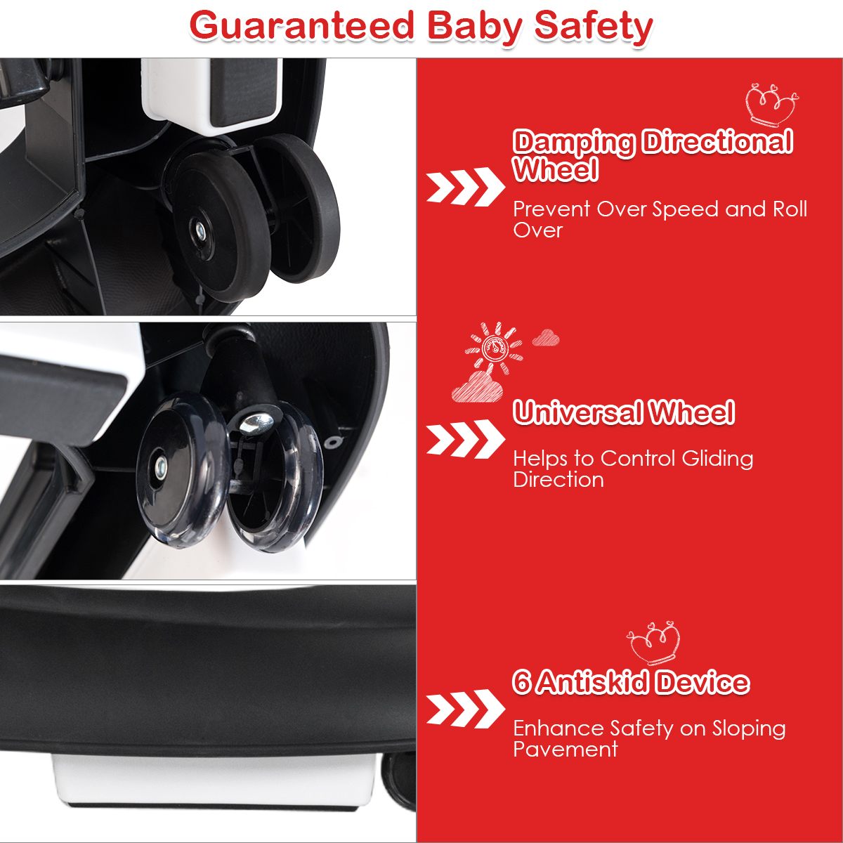 Costway 2-in-1 Foldable Baby Walker w/ Adjustable Heights & Music Player & Lights Black - Image 6