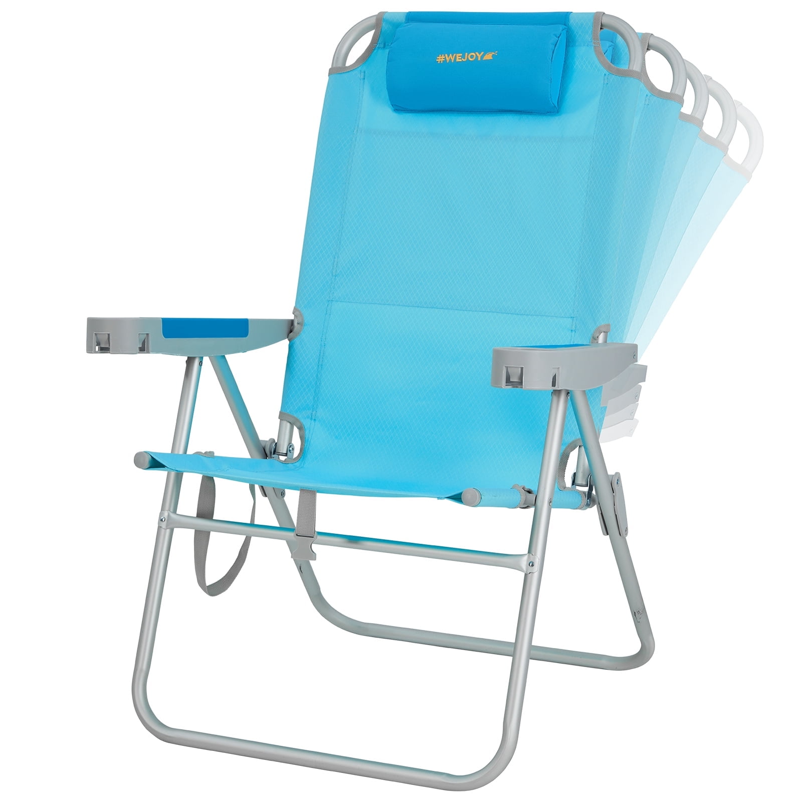 #WEJOY High Backpack Beach Chair, Portable 5-Position Reclining Lawn Chairs, Folding Chair with Phone Holder & Head Pillow, Supports up to 300 lbs for Outdoor, Camping - Image 5