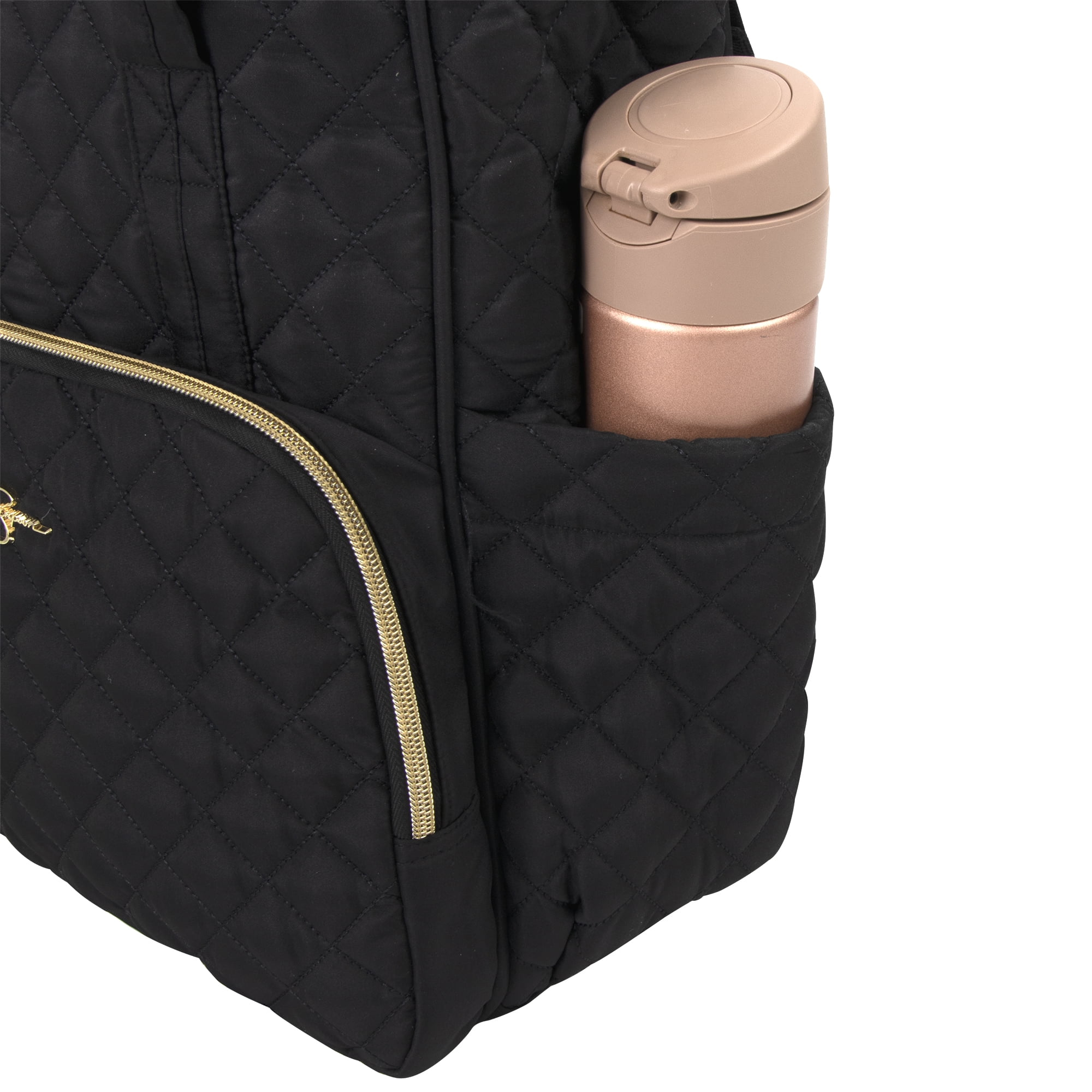 Jessica Simpson Black Diamond Quilted Multi-Pocket Dual Zipper Closure Fashion Diaper Bag Tote and Backpack with Running Cheetah Interior, Matching 3-Ply Folding Baby Changing Pad & Changing Caddy - Image 3