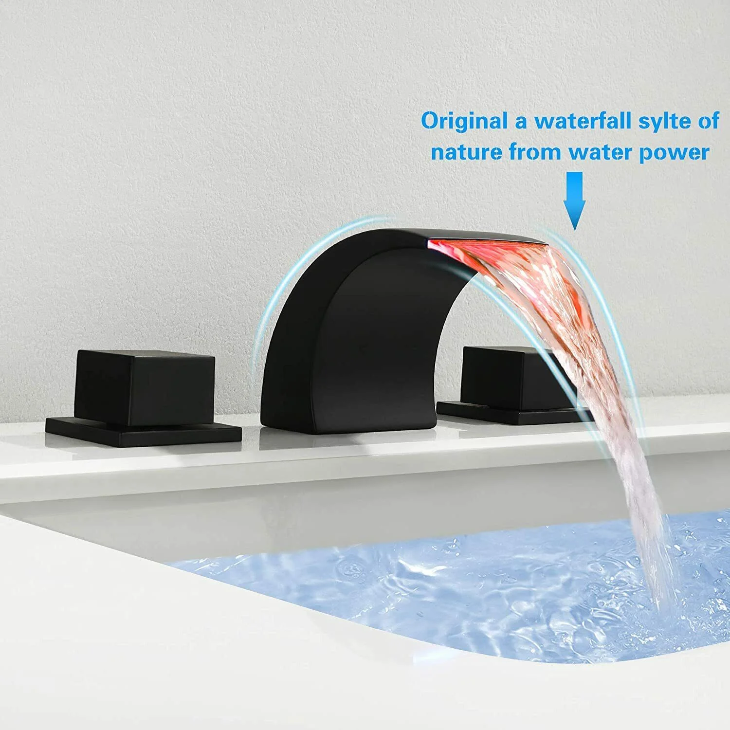 Zovajonia 3 Hole Bathroom Faucet, Matte Black Dual Crystal Knobs Vanity Basin LED Sink Faucet Mixer Bronze Bath Faucets ,Widespread bathroom faucets for sink 3 hole Waterfall Tub Faucet - Image 8