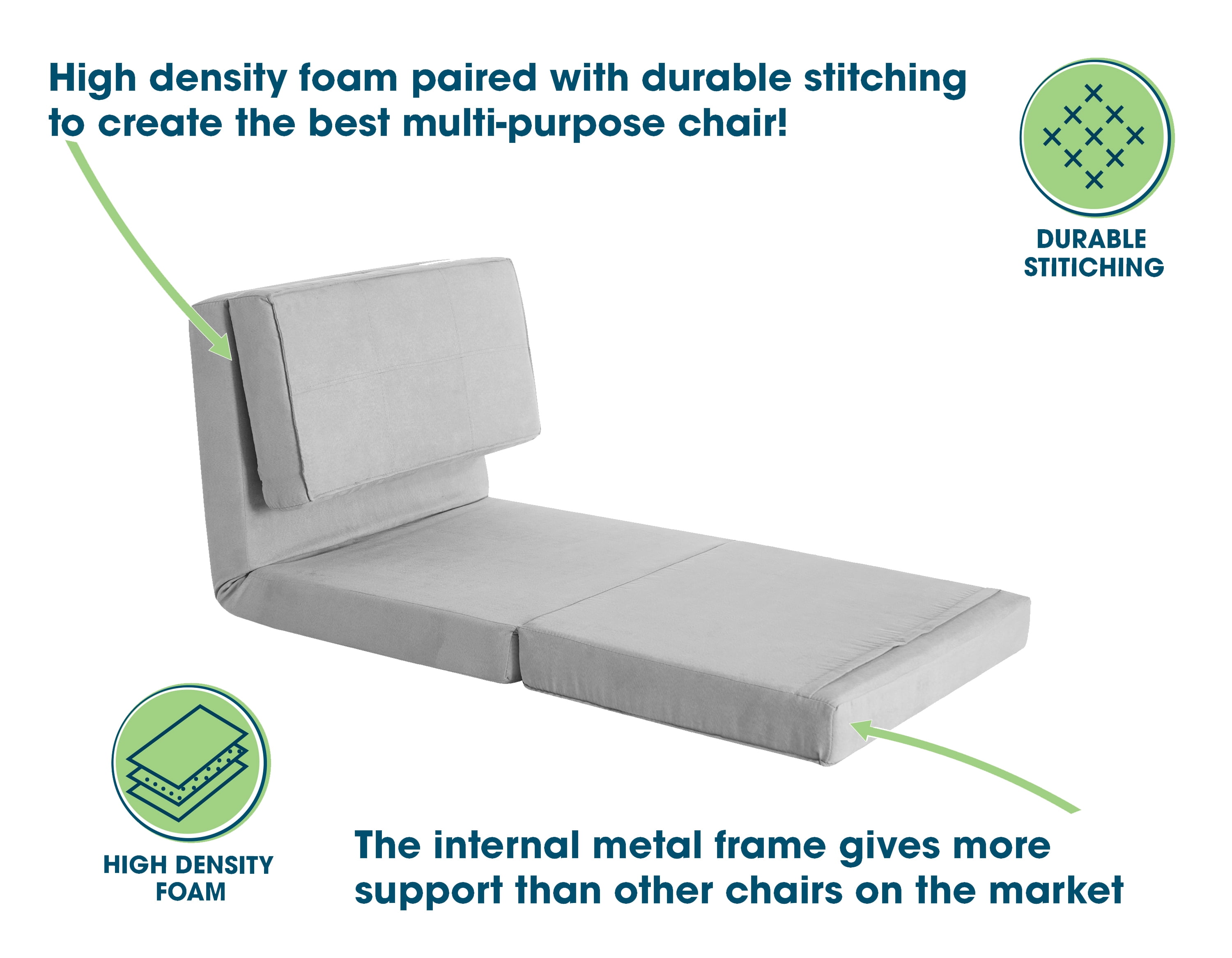 Your Zone Ultra Soft Suede 3 Position Convertible Lounge Flip Chair, Silver - Image 7