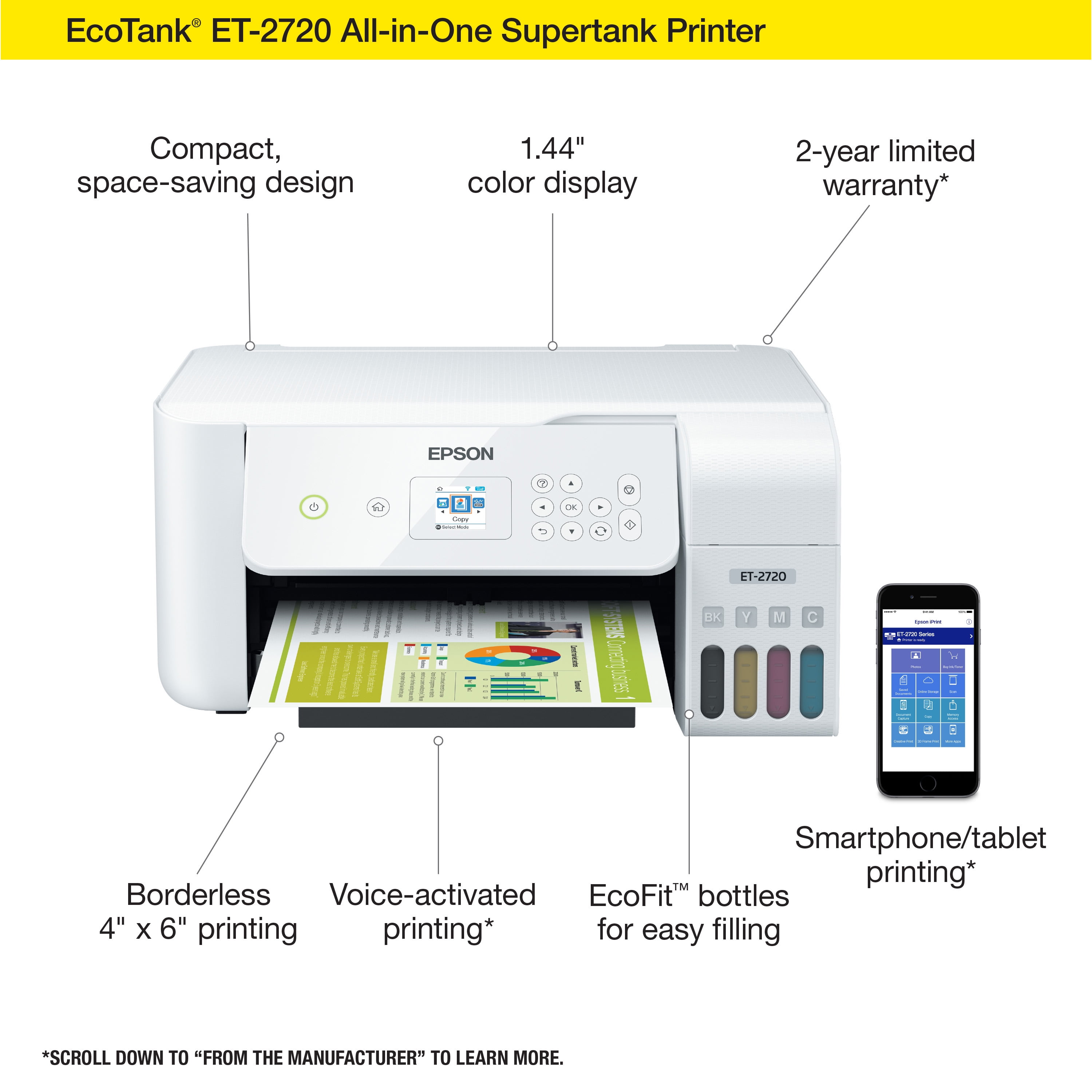 Epson EcoTank ET-2720 Wireless All-in-One Color Supertank Printer - White - Image 4
