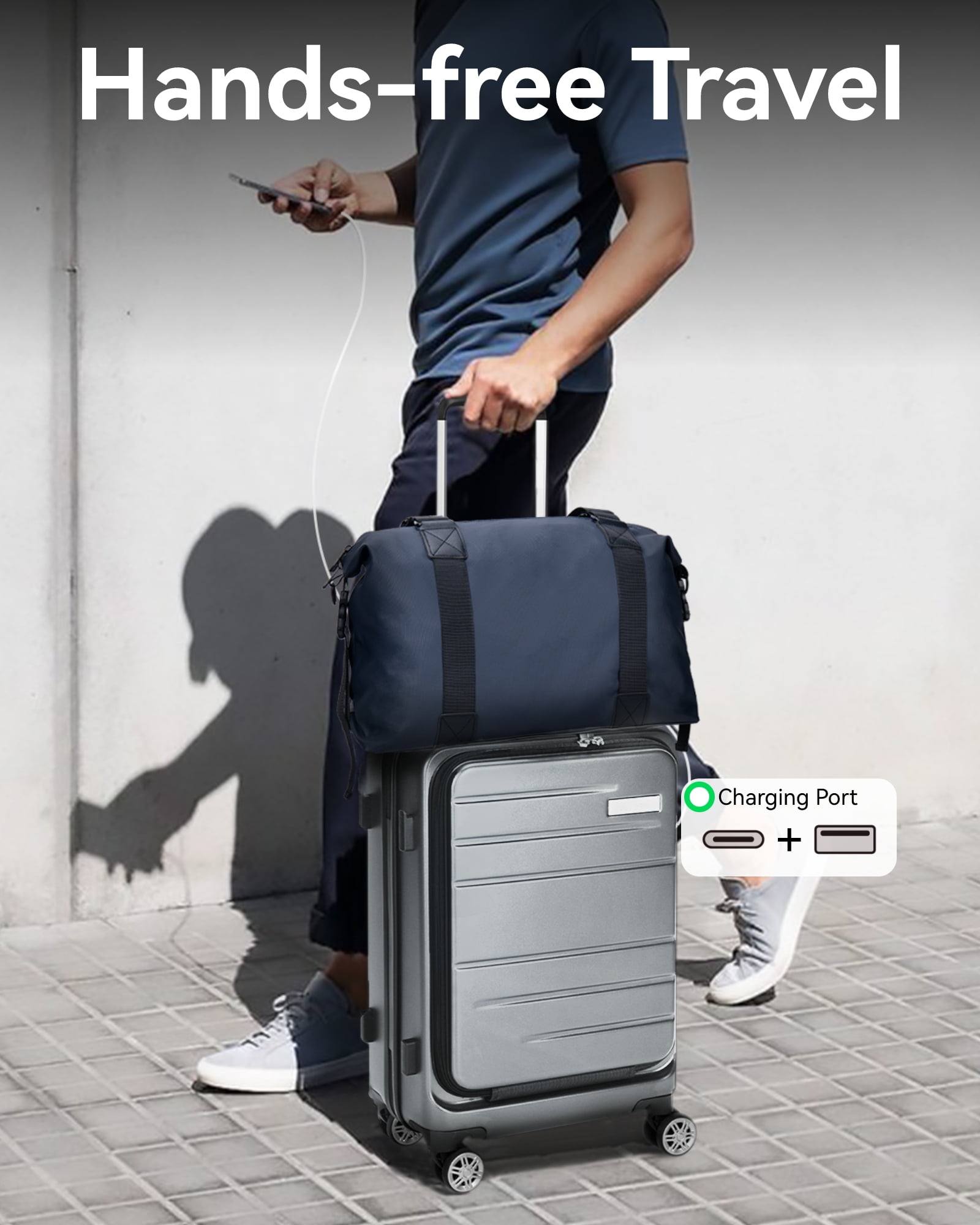 YOETEY Carry on Luggage,PC Expandable Hardside Luggage with Front Pocket USB Port for Adult 20 inch - Image 9