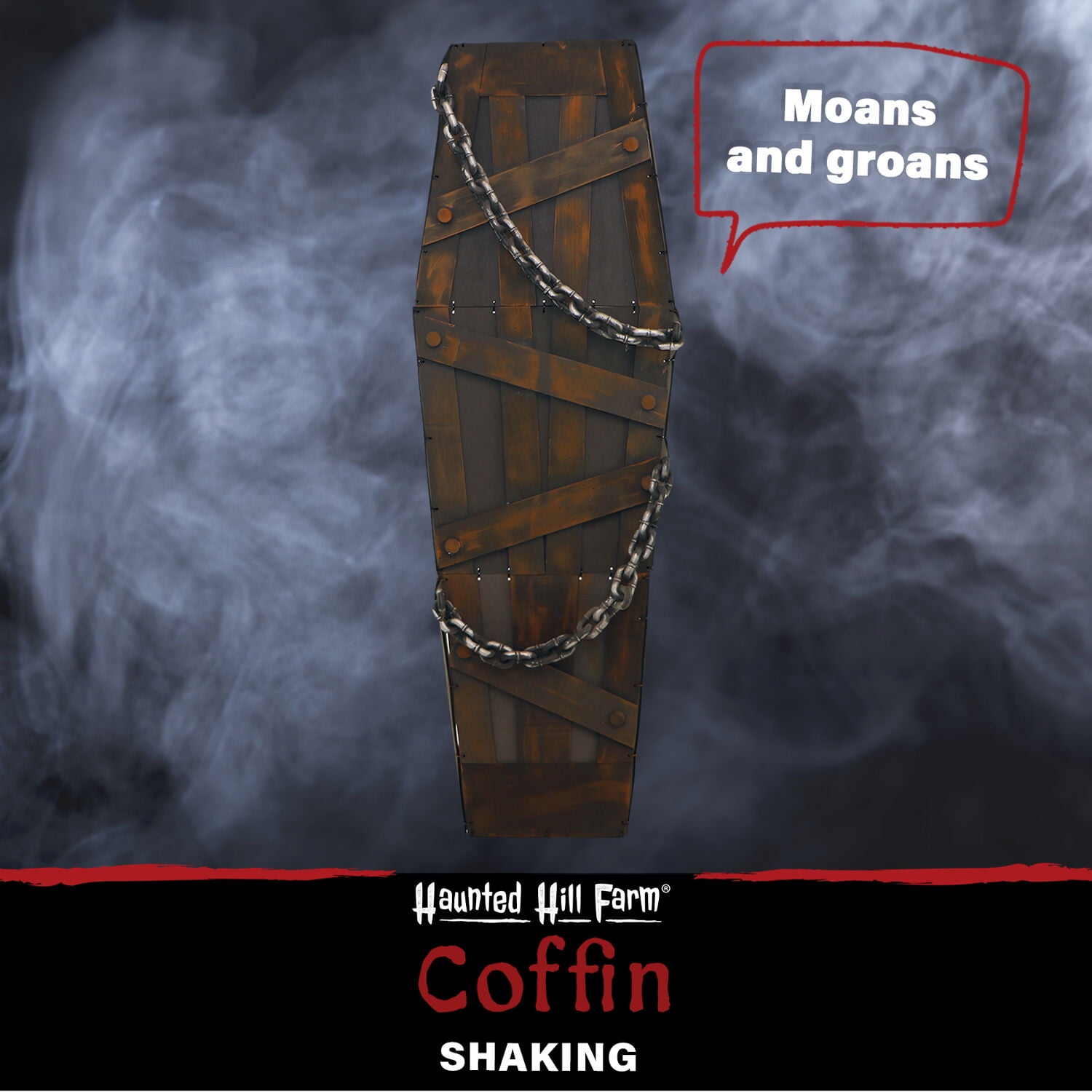 Haunted Hill Farm 5 ft Coffin the Animatronic Shaking Casket, Indoor Halloween Decoration, Red LED Lights, Battery-Operated, HHDCOFF-1LSA - Image 4