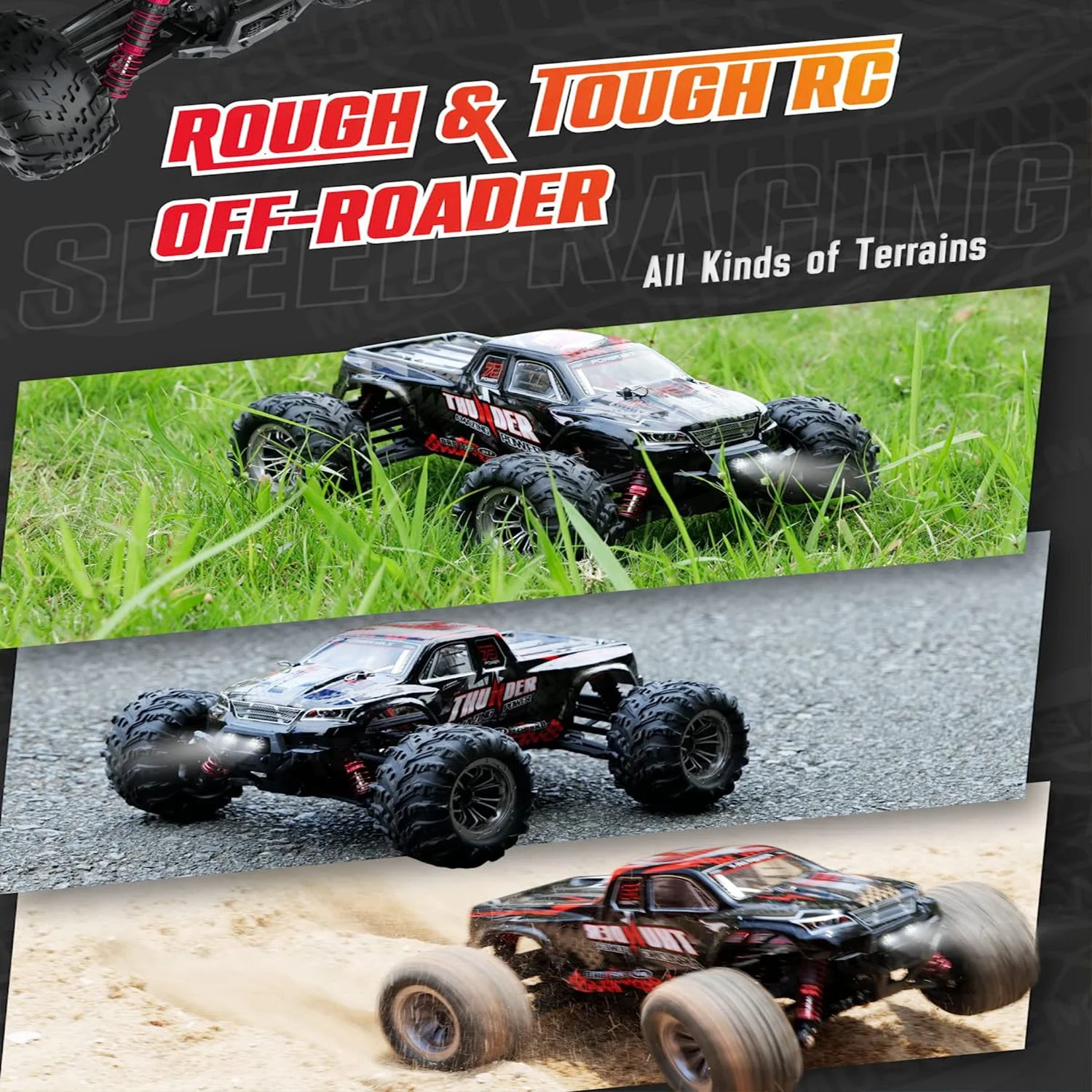 Beefunni RC Cars Remote Control Car for Boys, 2.4 GHZ High Speed Racing Car, 1:16 RC Trucks 4x4 Offroad with Headlights Gift for Kids Adults - Image 5