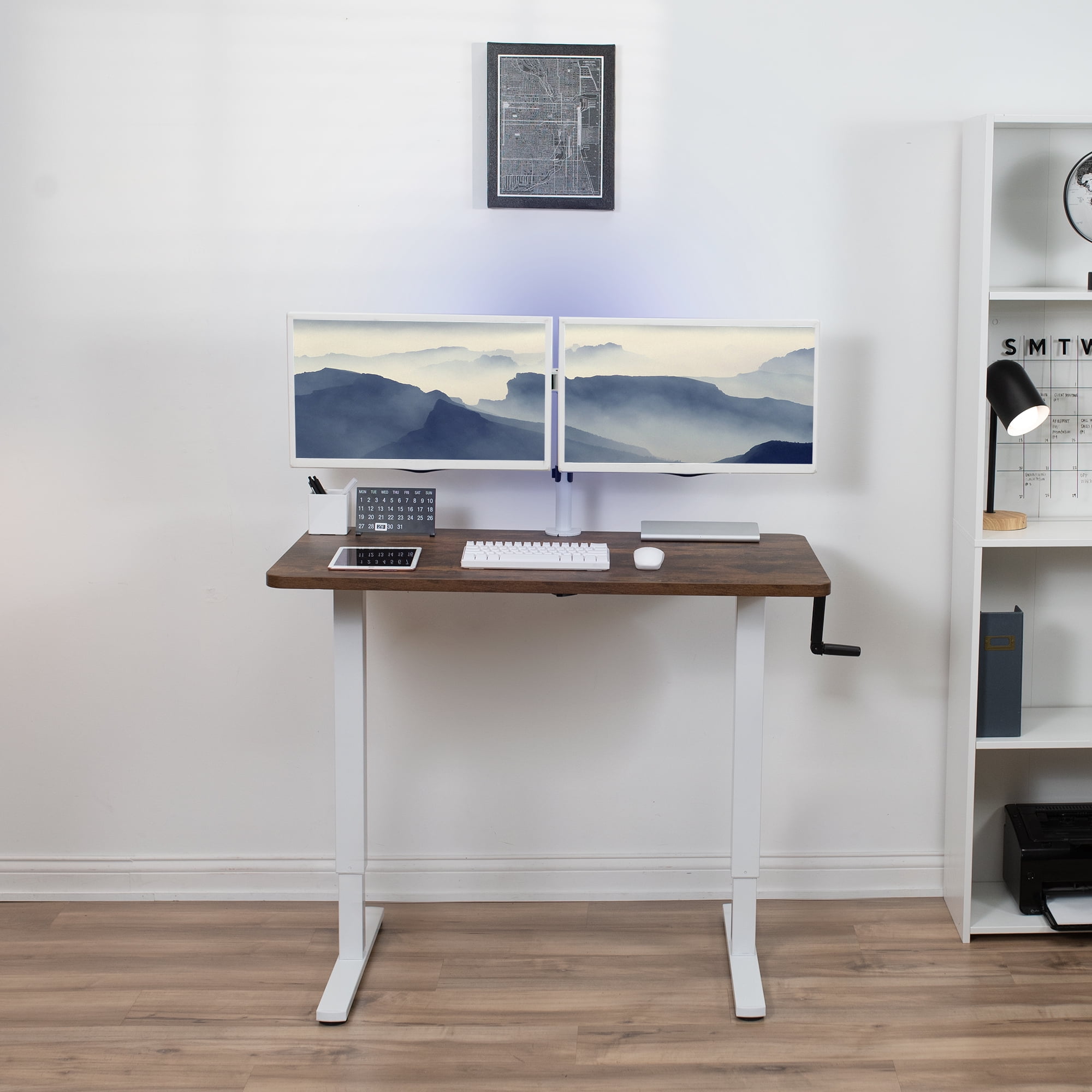 VIVO White Manual Height Adjustable Stand Up Desk Frame Crank System - Image 3