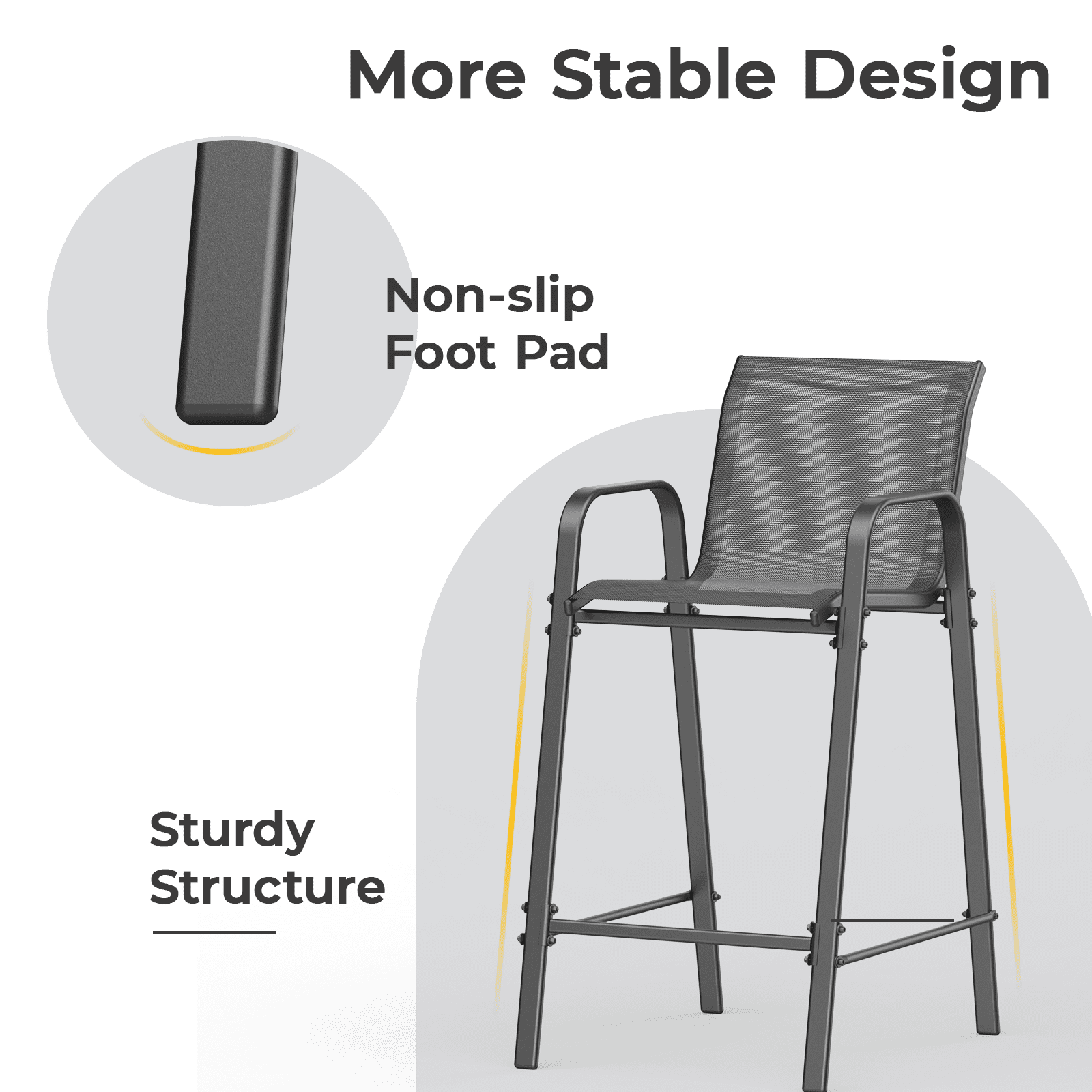 Vitarpatio Outdoor Bar Stools Set of 4, Patio Bar Height Stool Outdoor Textilene Bar Chairs - Image 4