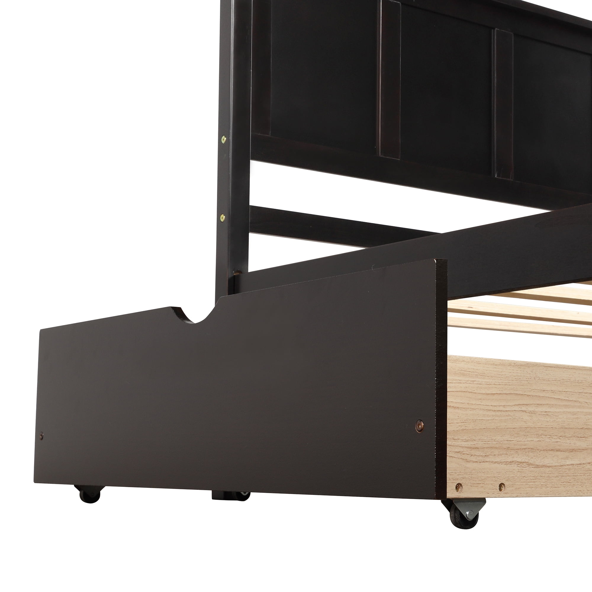 Euroco Wood Twin Platform Bed with Headboard & 2 Storage Drawers for Kids, Espresso - Image 3
