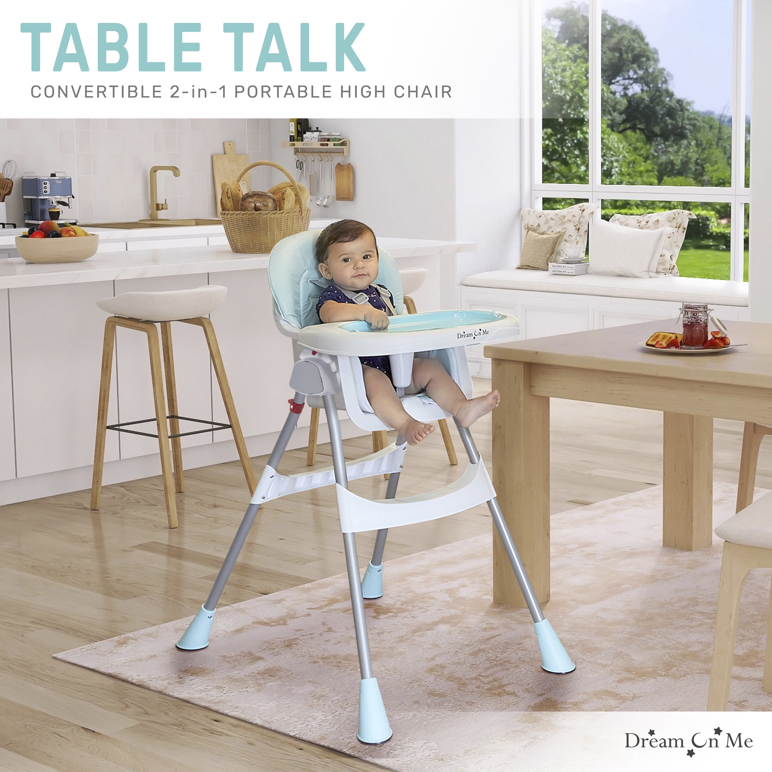 Dream On Me Portable 2-in-1 Table Talk Baby High Chair, Convertible, Compact and Light Weight, Aqua - Image 4