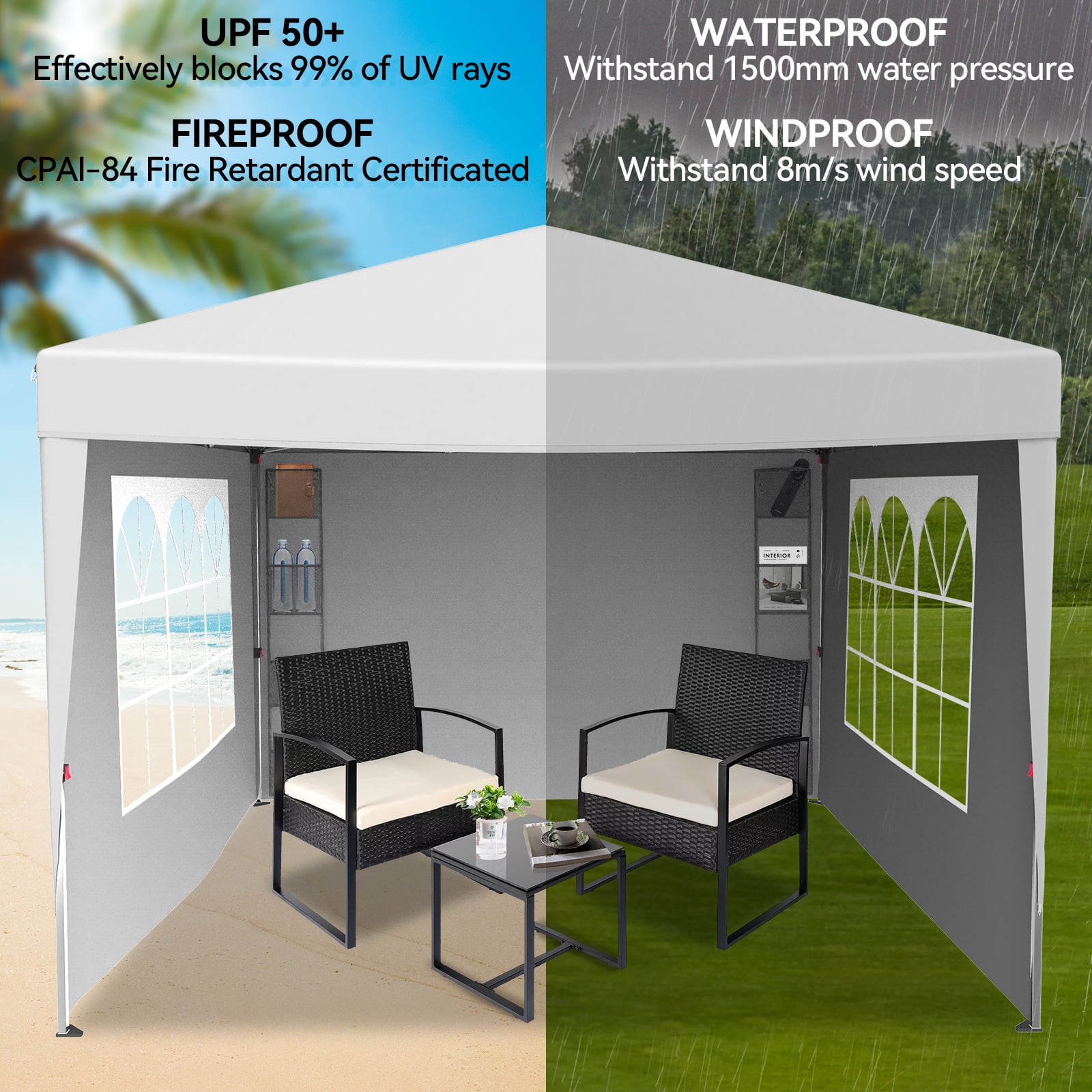 VECUKTY 10 x 10ft Pop up Canopy Tent with Sidewalls, Wheeled Bag, Shelter for Outdoor Shade, White - Image 9