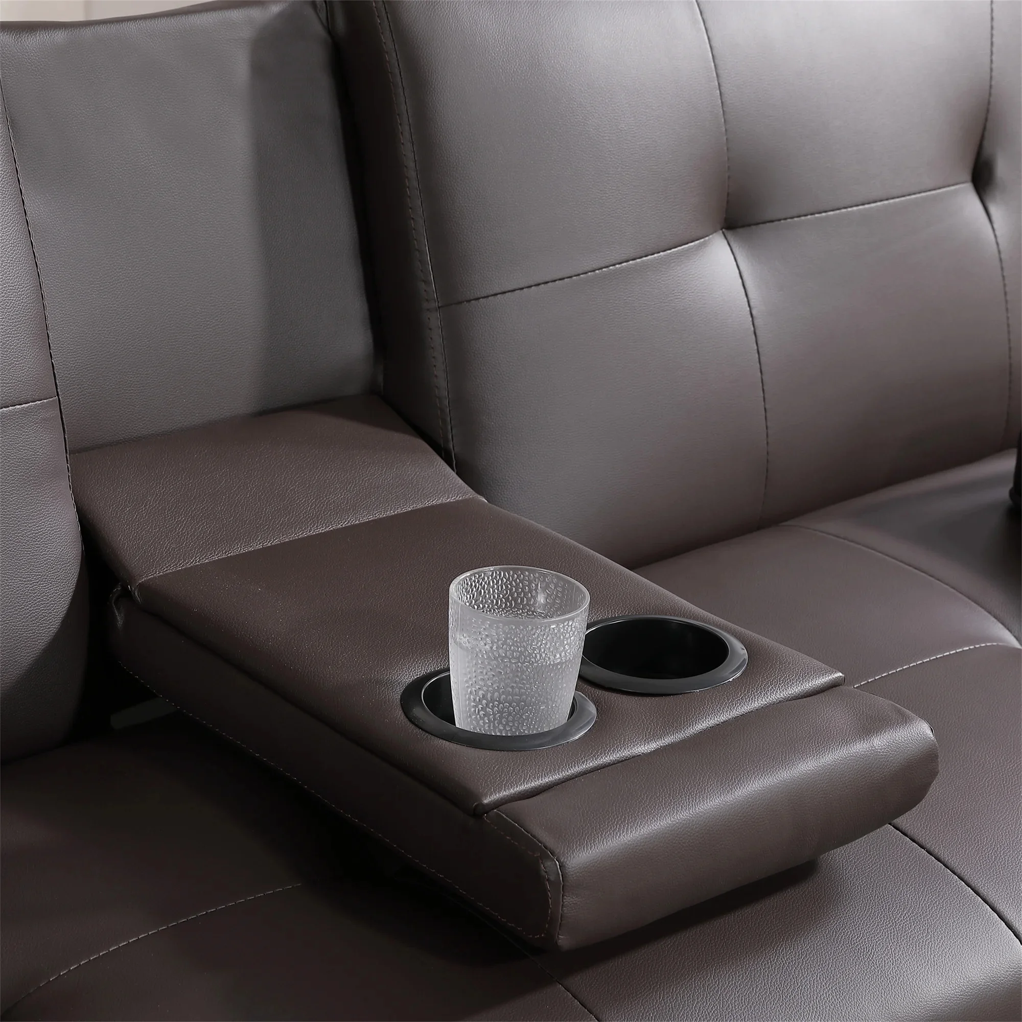 Aukfa Leather Futon Sofa Bed Modern Convertible Couch Folding Chaise with 2 Cup Holders, Brown - Image 3