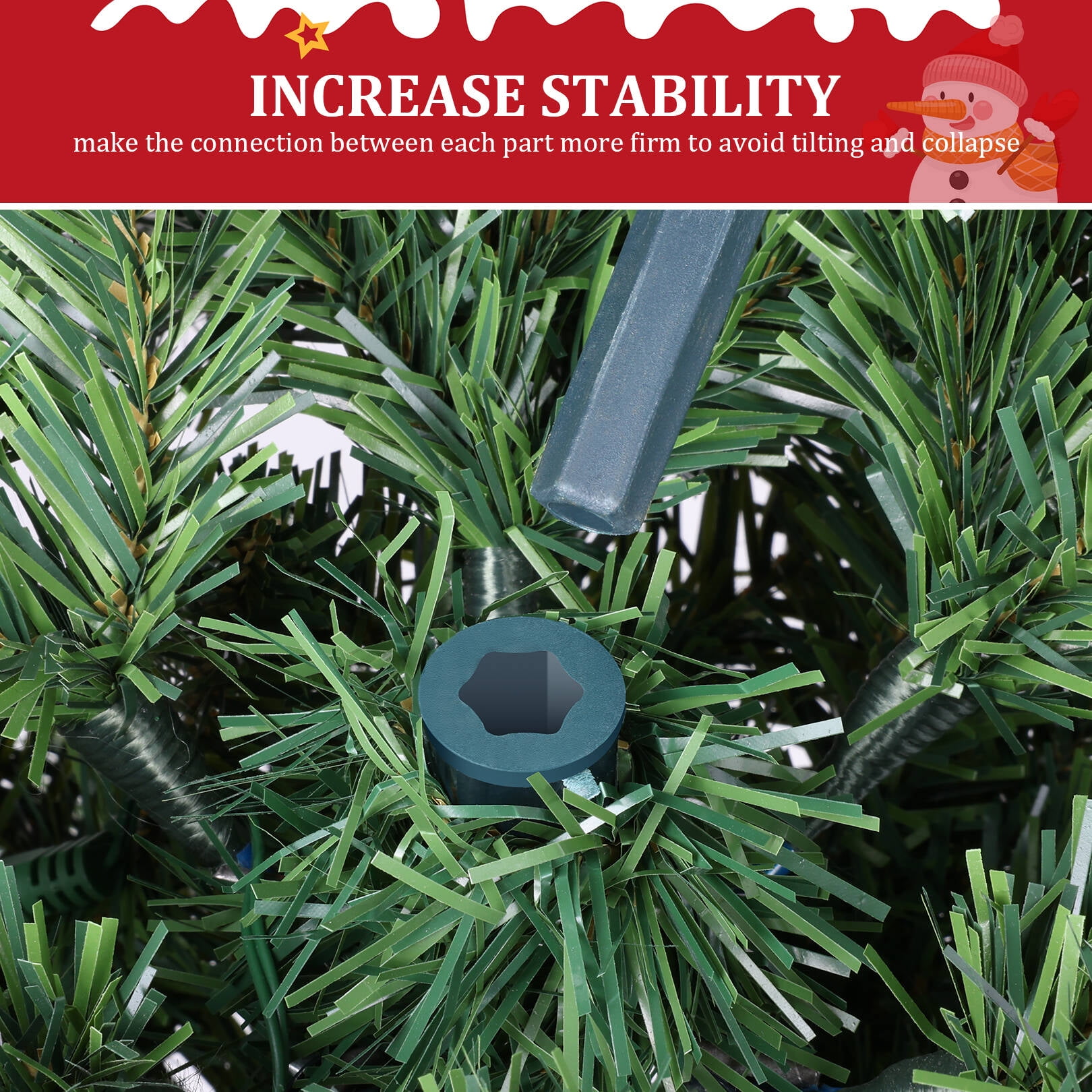 Funcid 6ft Pre-Lit Artificial Hinged Slim Pencil Christmas Tree with 250 Multi-Color Lights, 972 Branch Tips, Metal Hinges & Foldable Base, Green - Image 9