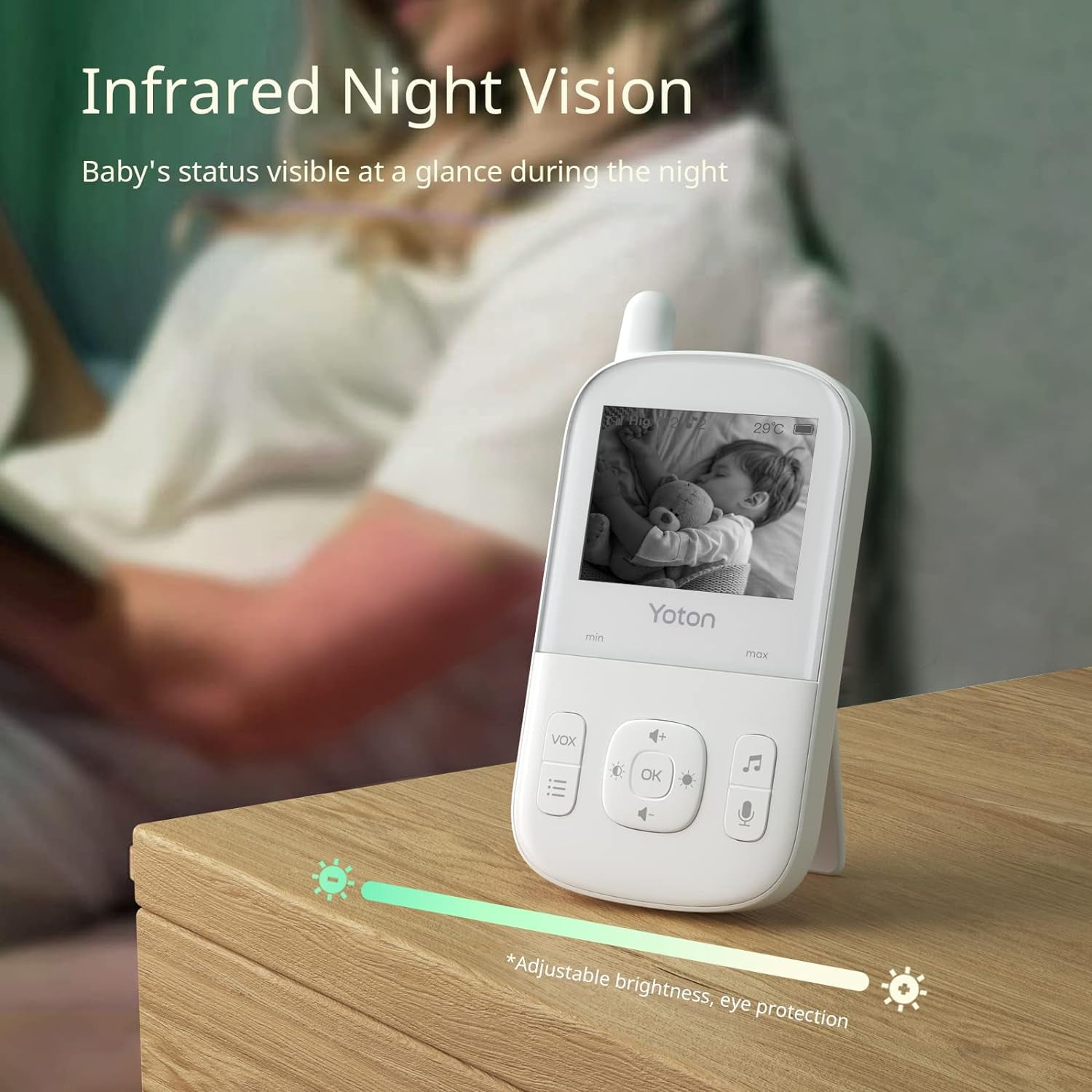 YT Baby Monitor, Video Baby Monitor with Camera, 2.7'' Screen, Night Vision, Temperature Monitoring, Two-Way Talk, 8 Lullaby - Image 6