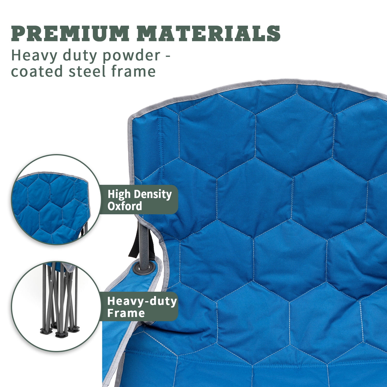 Sunnyfeel XXL Folding Outdoors Steel Camping Chair, Heavy Duty 227KG, Ideal for Tall People, 2 Pack, Blue - Image 3