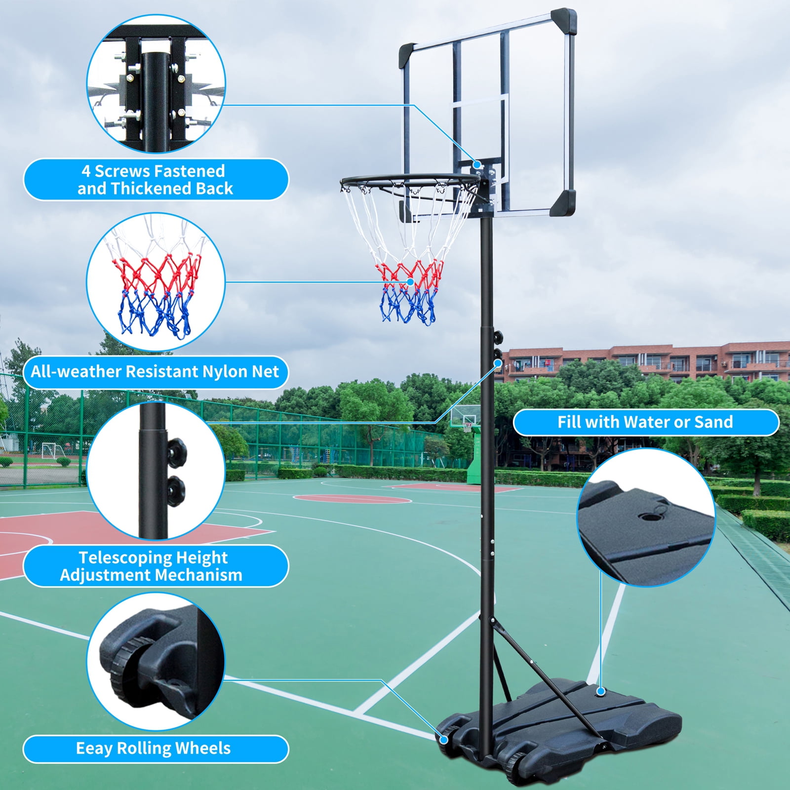 Aukfa Portable Basketball Hoop Adjustable Height 5.4ft - 7ft Backboard for Kids Adults Indoor Outdoor - Black - Image 4