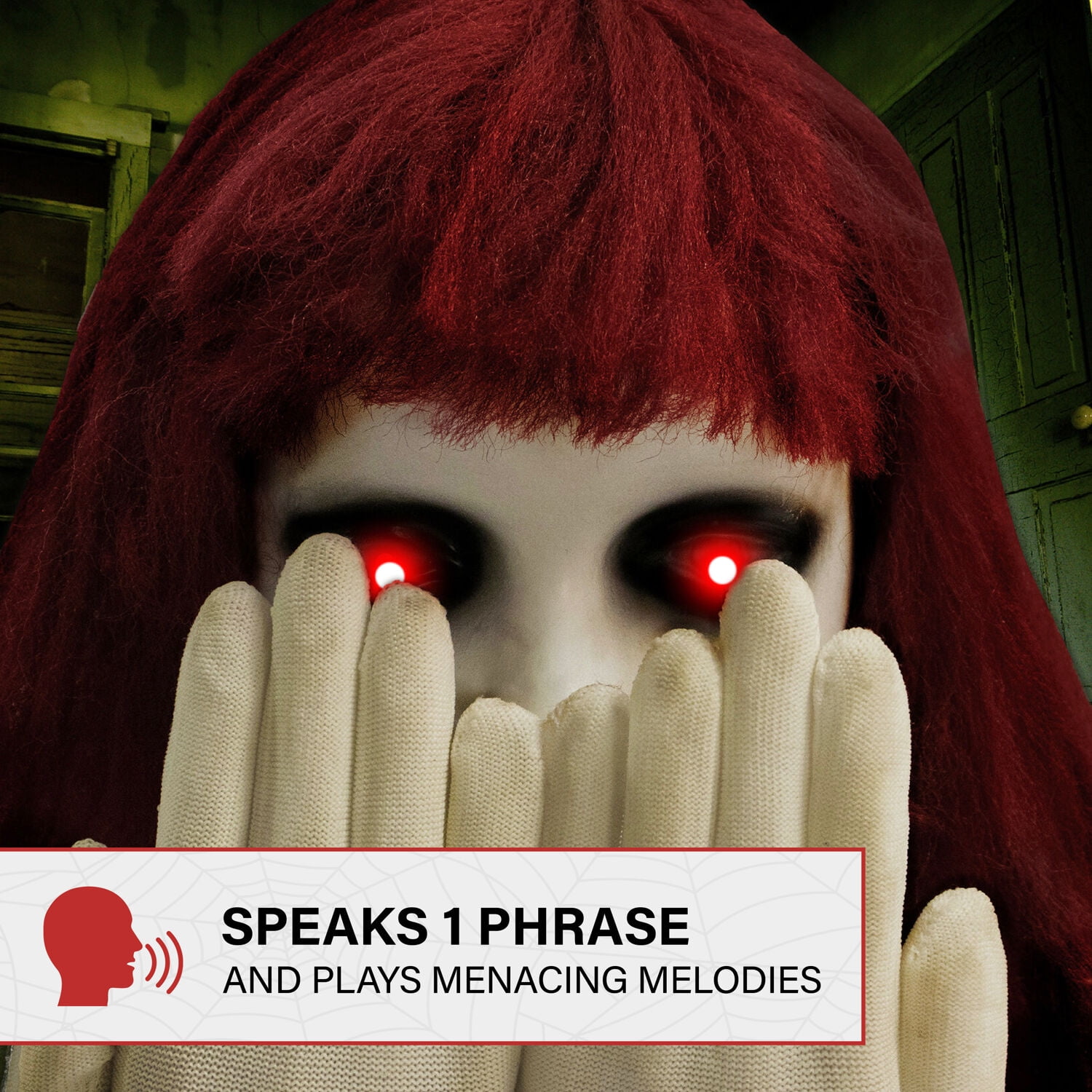 Haunted Hill Farm 27 in Pop-Up Animatronic Haunted Doll, Indoor/Outdoor Halloween Decoration, Red Flashing Eyes, Noises, Battery-Operated, HHFJGIRL-2LSA - Image 12