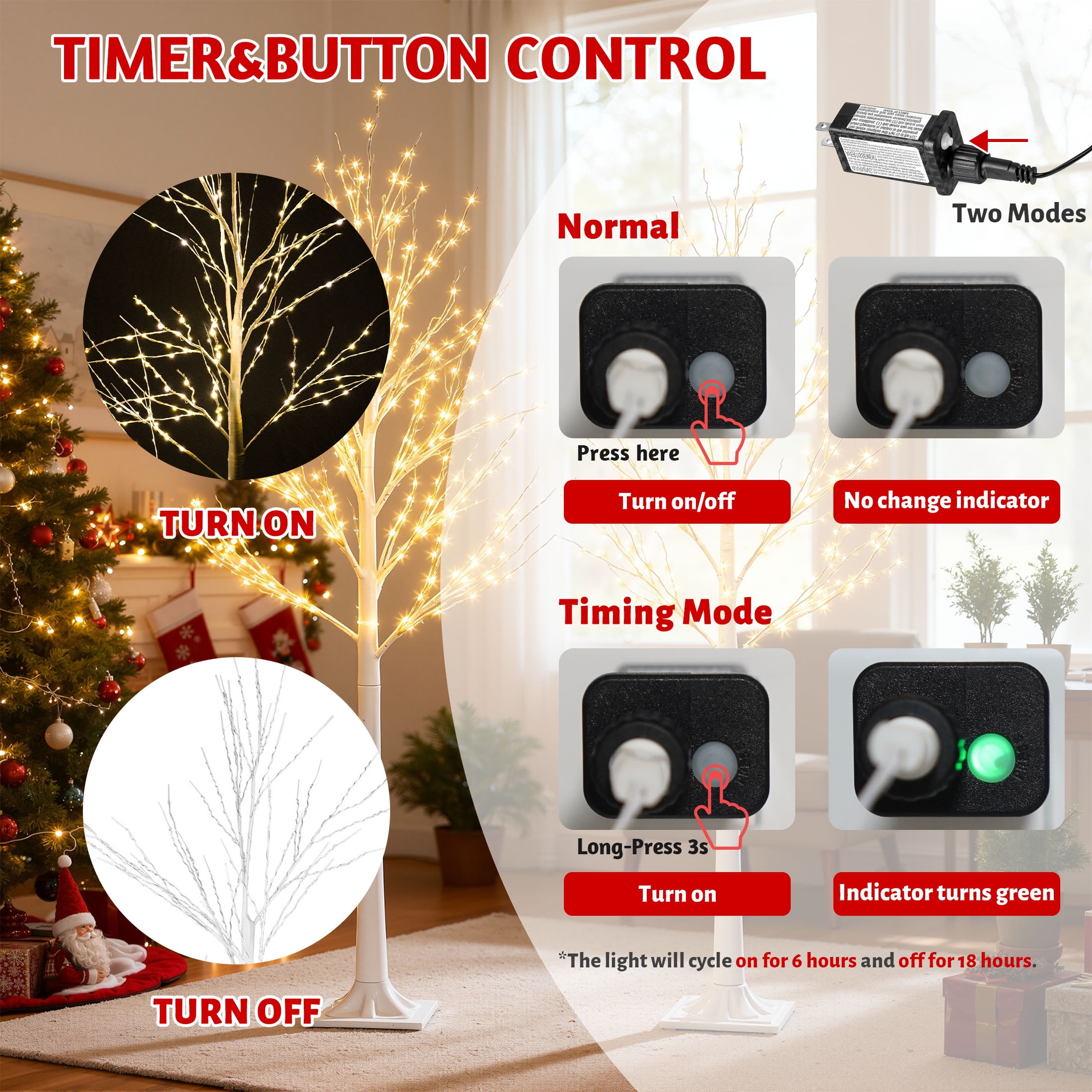 3-Pieces Lighted Birch Trees Sets, Segmart Indoor Outdoor Christmas Tree with 650 LED, Stand and Timer, Christmas Porch Decorations Lighted Trees Artificial for Festival, Party,6FT+5FT+4FT - Image 7