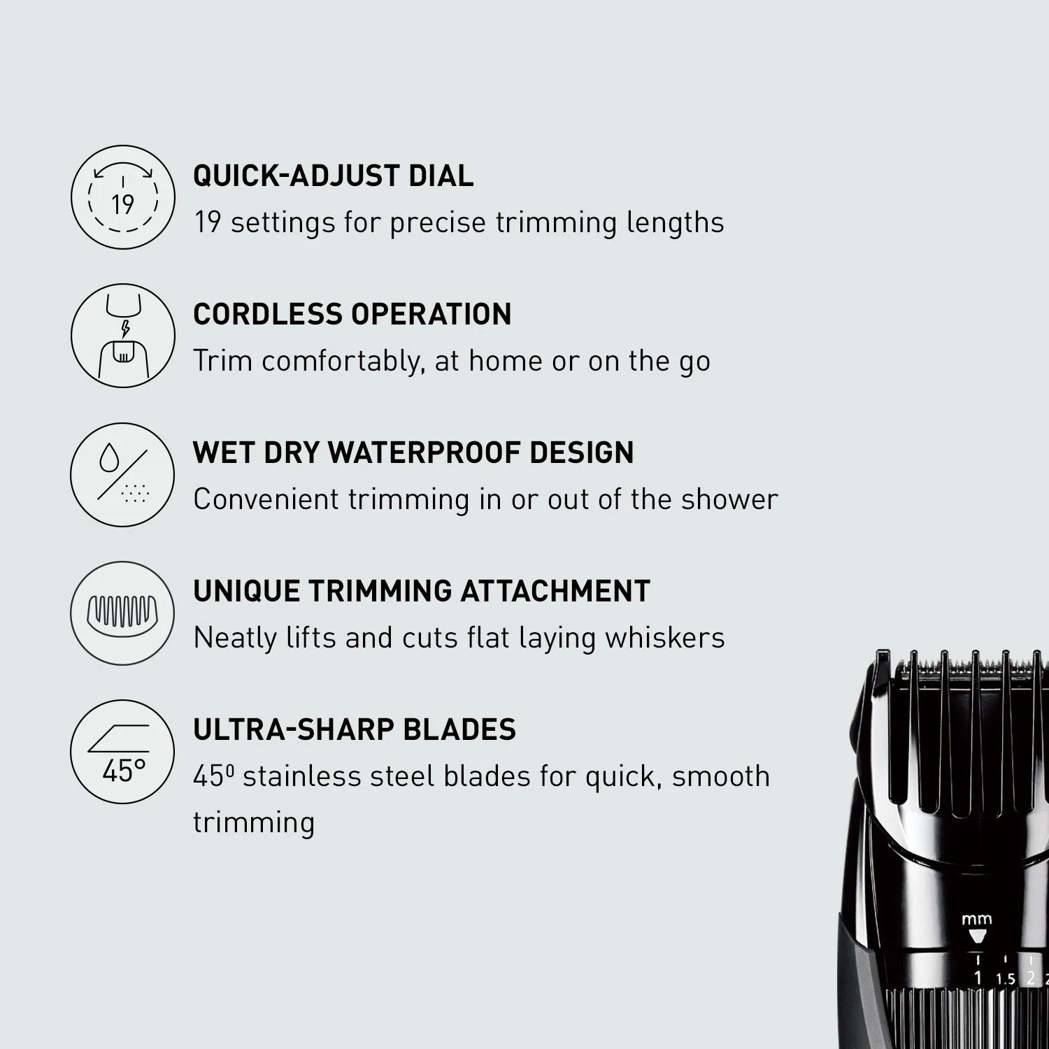 Panasonic Cordless Men's Beard Trimmer with 19 Length Settings, Washable, Rechargeable - ER-GB42-K - Image 7