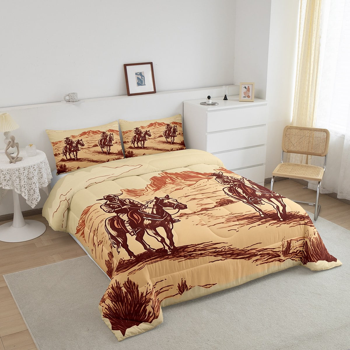 Cowboy Western Bedding Wild West Desert Mountain Bed Comforter Set Rustic Home Decor, Western Farmhouse Comforter Set Teens Country Theme Farm Life Duvet Insert Twin 2 Piece - Image 5