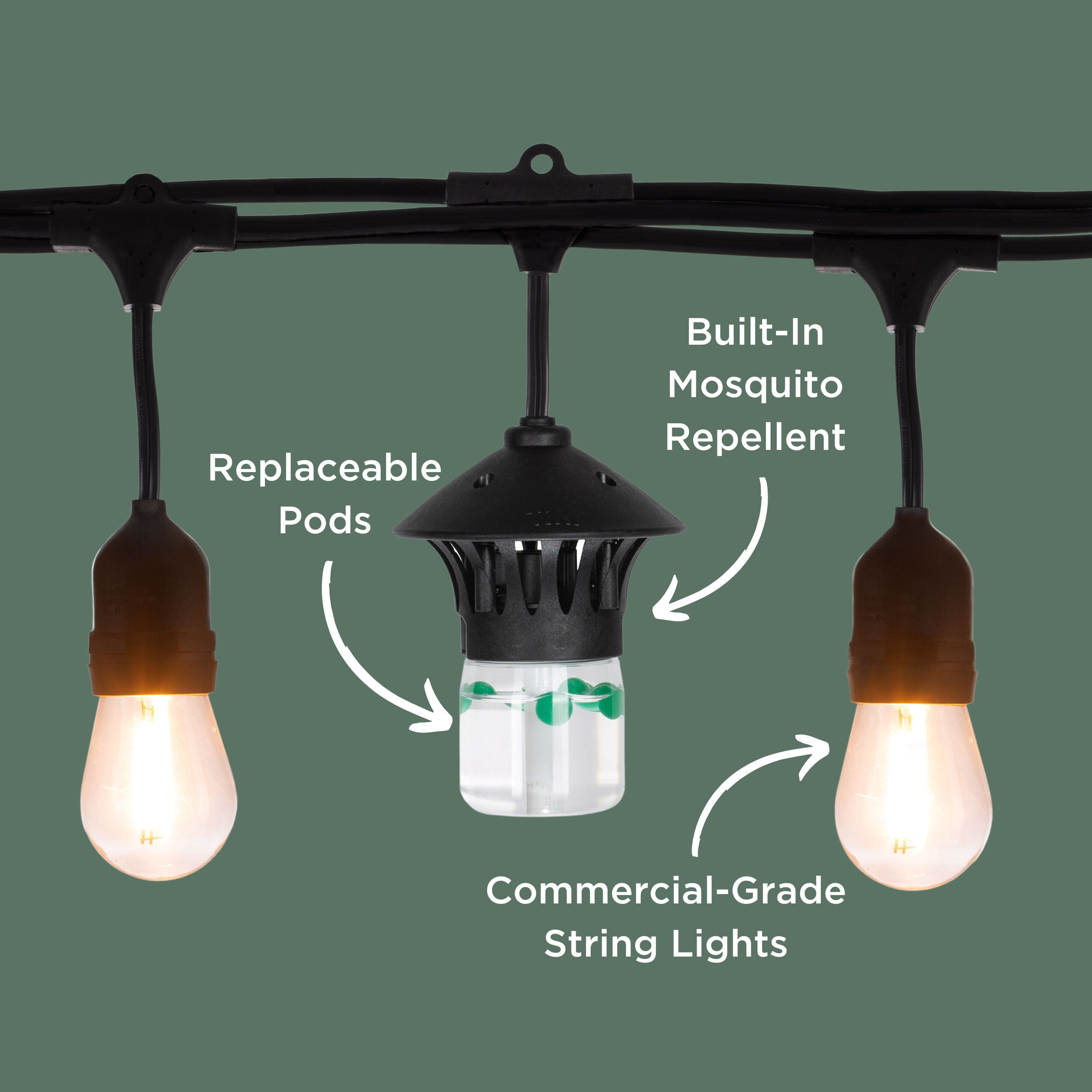 TIKI BiteFighter 36-Ft Outdoor LED Mosquito Repellent String Lights – Weatherproof Patio Lights with 3 Replaceable Repellent Pods - Image 4