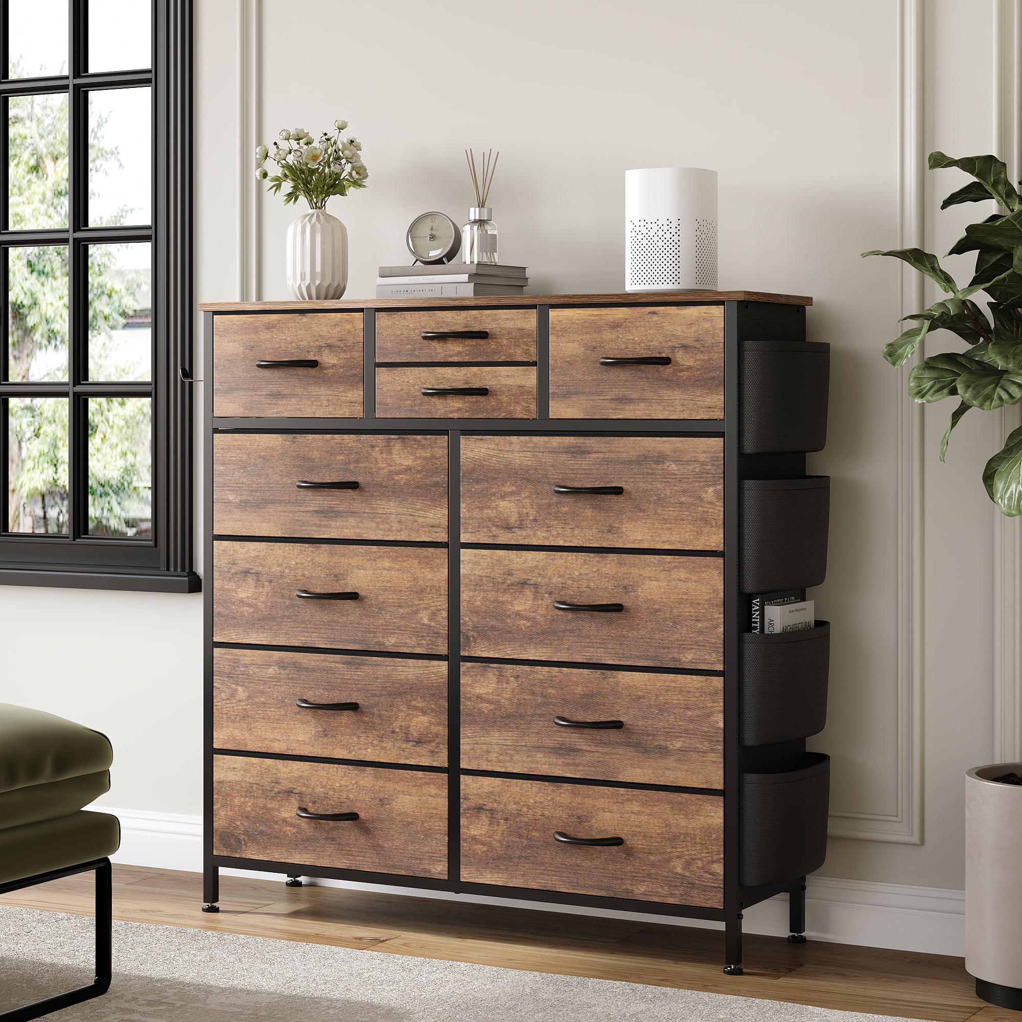 Aowos 12 Drawer Fabric Dresser for Bedroom, Chest of Drawer Organizer Storage Cabinet for Closet, Entryway, Brown - Image 5