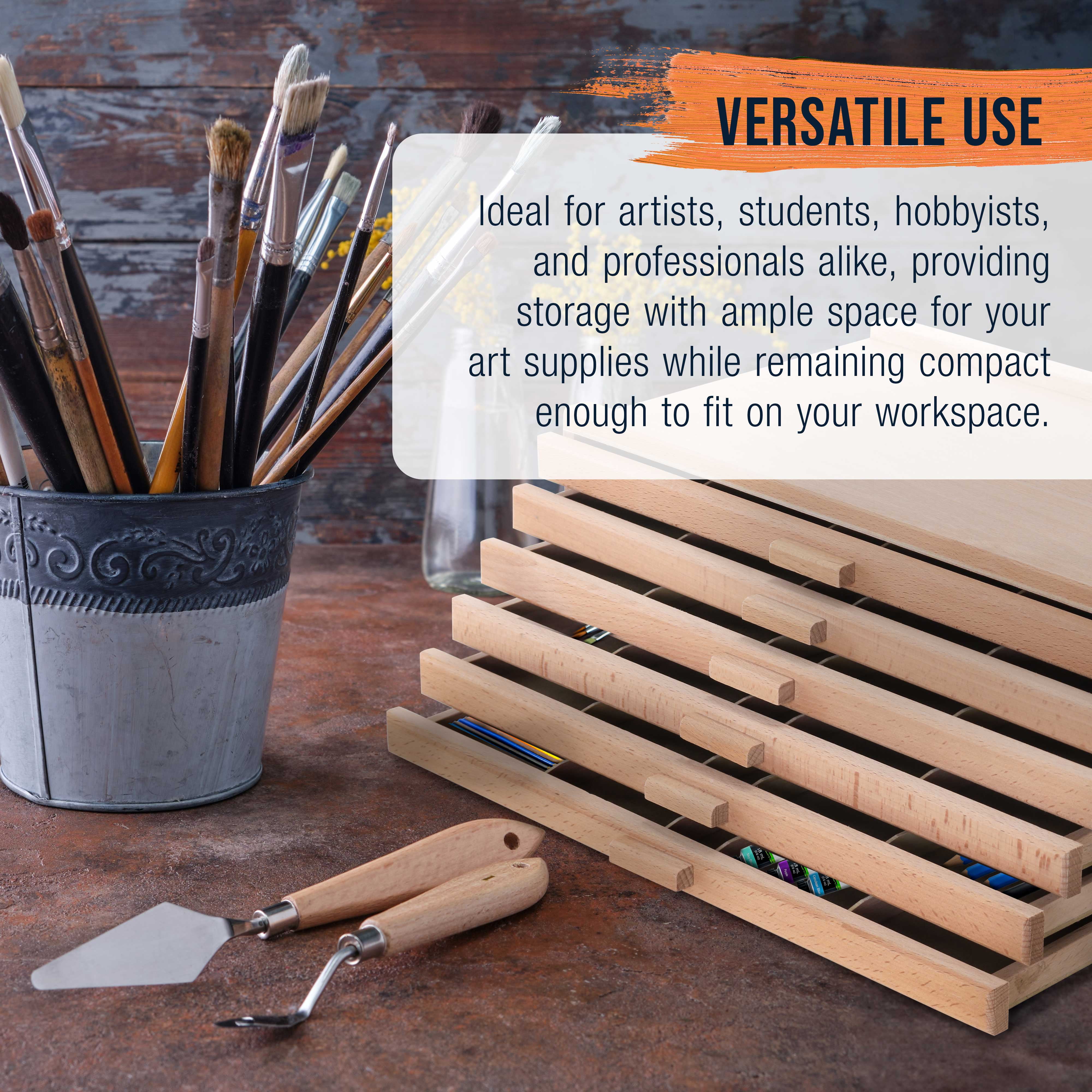 U.S. Art Supply 6-Drawer Artist Wood Pastel, Pen, Marker Storage Box - Elm Hardwood Construction, 5 Compartments per Drawer - Ideal for Pastels, Pens, Pencils, Charcoal, Blending Tools - Image 3