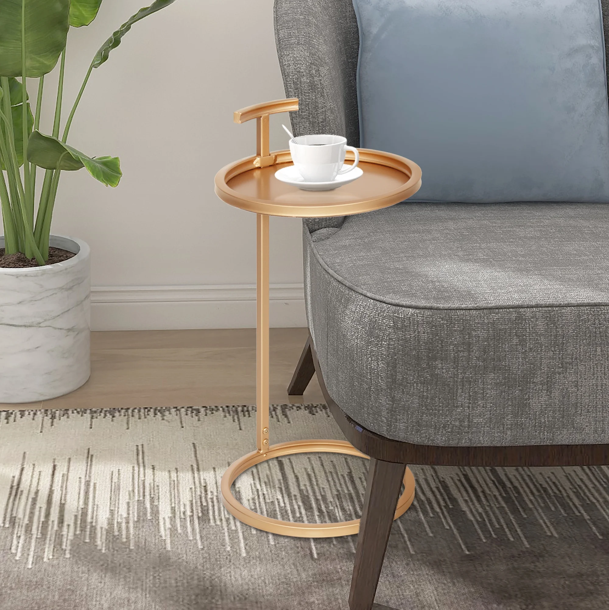 Abble Dia 12" Round Soft Gold Metal C Table - Image 3