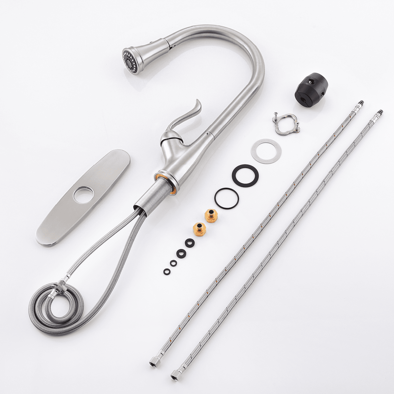 Appaso Stainless Steel Pull Down Kitchen Faucet Single Handle Brushed Nickel with Deck Plate 148BN - Image 7