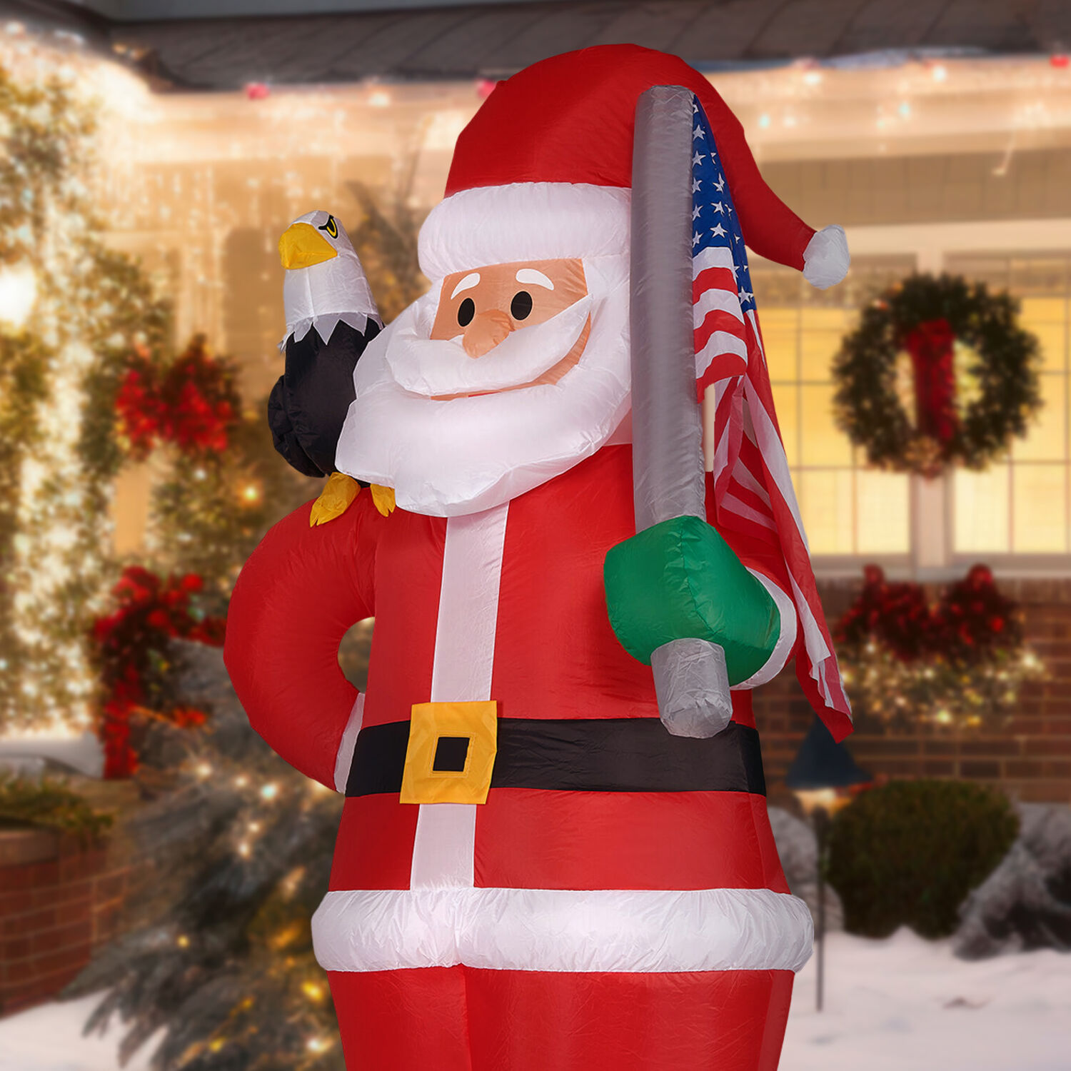 Fraser Farm Hill 8ft Patriotic Inflatable Santa with Eagle and Flag with Lights - Image 4