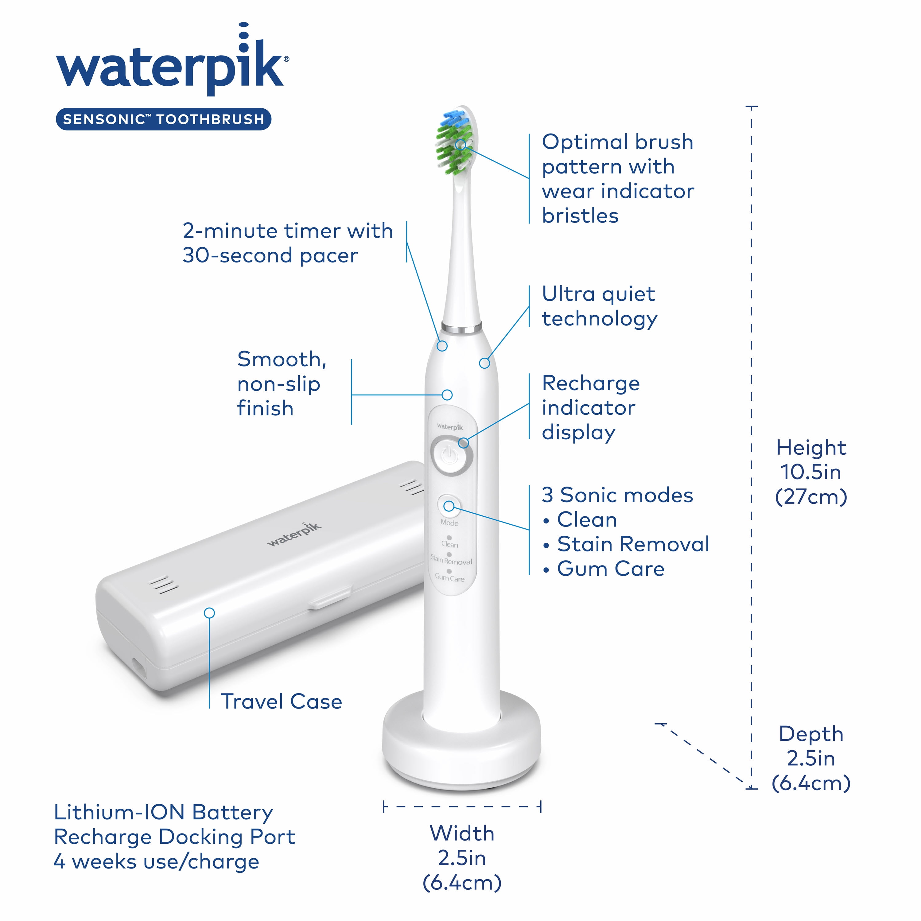 Waterpik Sensonic Sonic Electric Toothbrush, White STW-03 (Packaging May Vary) - Image 5