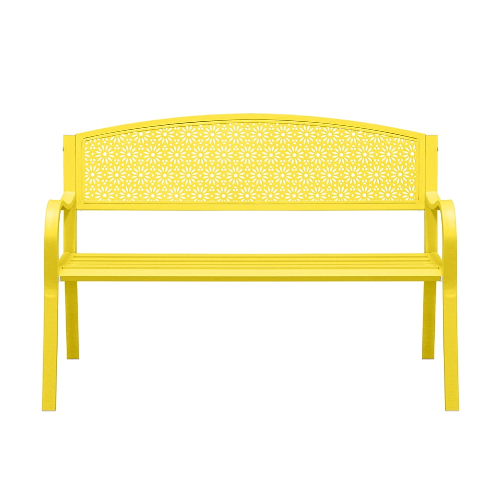 Abble 2-Person Metal Outdoor Bench - Yellow - Image 5