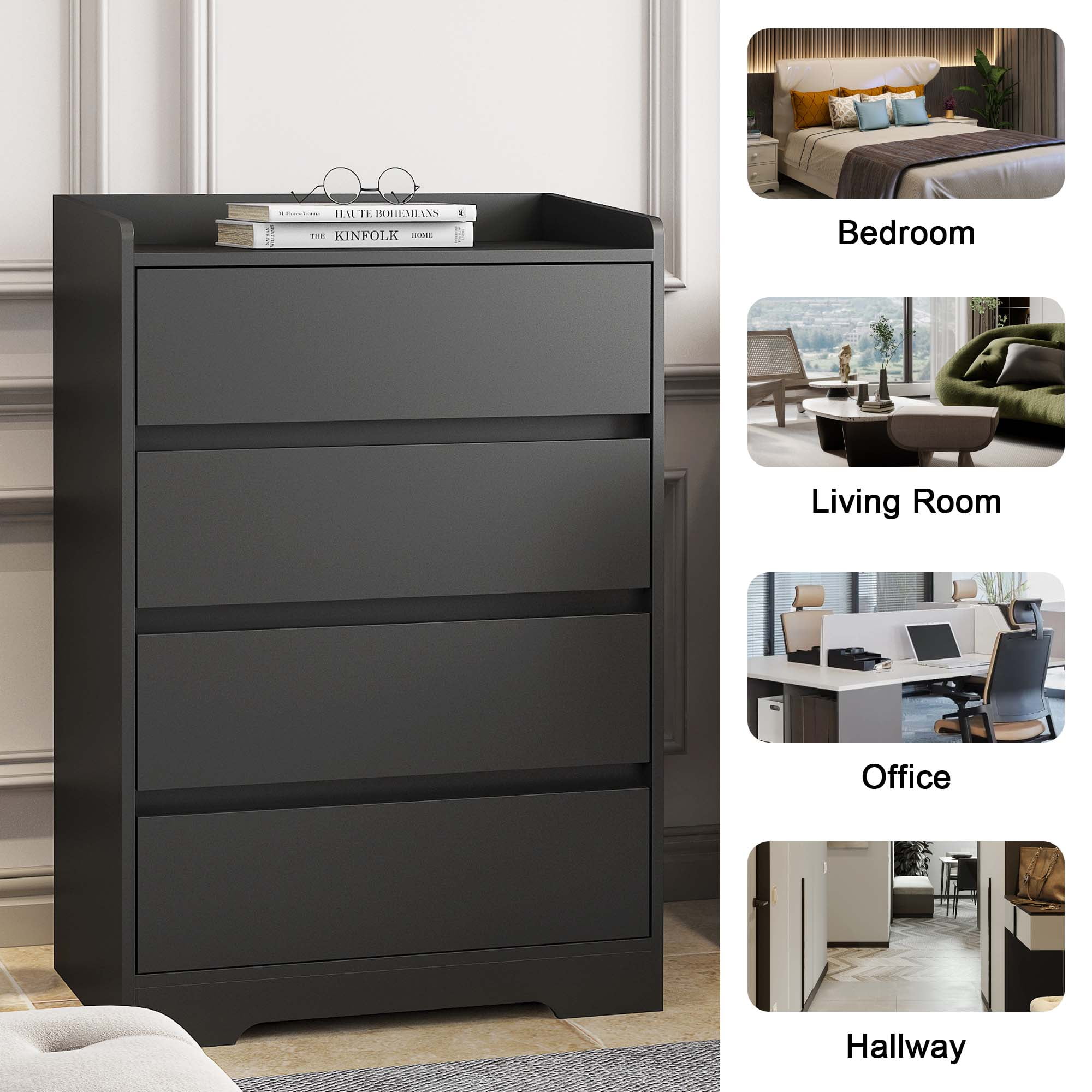Aukfa Wood 4 Drawer Dresser,Chest of Drawer with Anti-fall Device, Black - Image 7