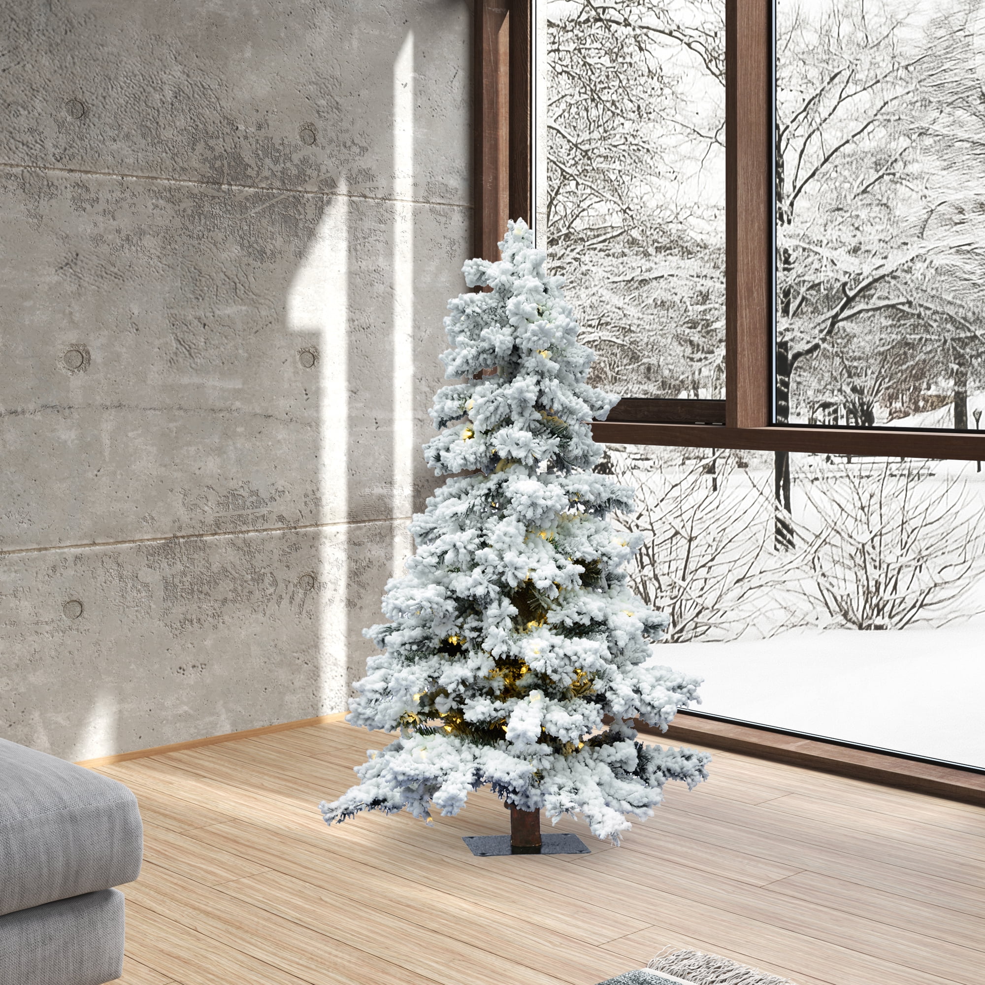 Vickerman 5' Flocked Spruce Artificial Christmas Tree, Warm White Single Mold LED Lights - Image 3