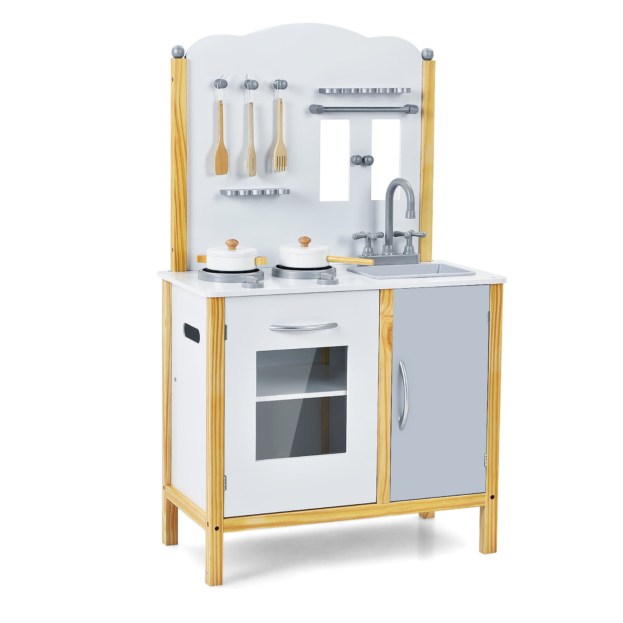 Costway Kids Play Kitchen Set Toddler Pretend Cooking Set w/ Cabinet&Accessories - Image 8