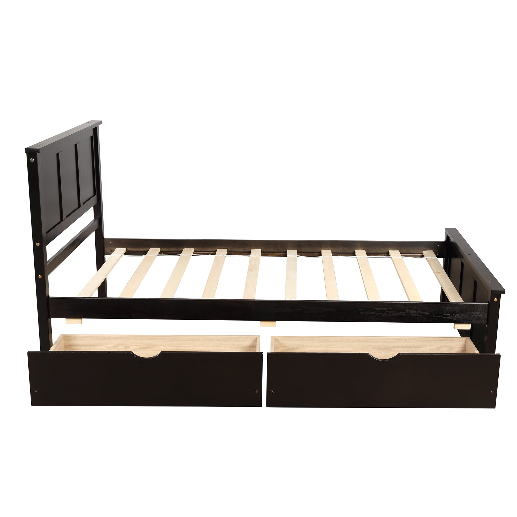 Euroco Wood Twin Platform Bed with Headboard & 2 Storage Drawers for Kids, Espresso - Image 8