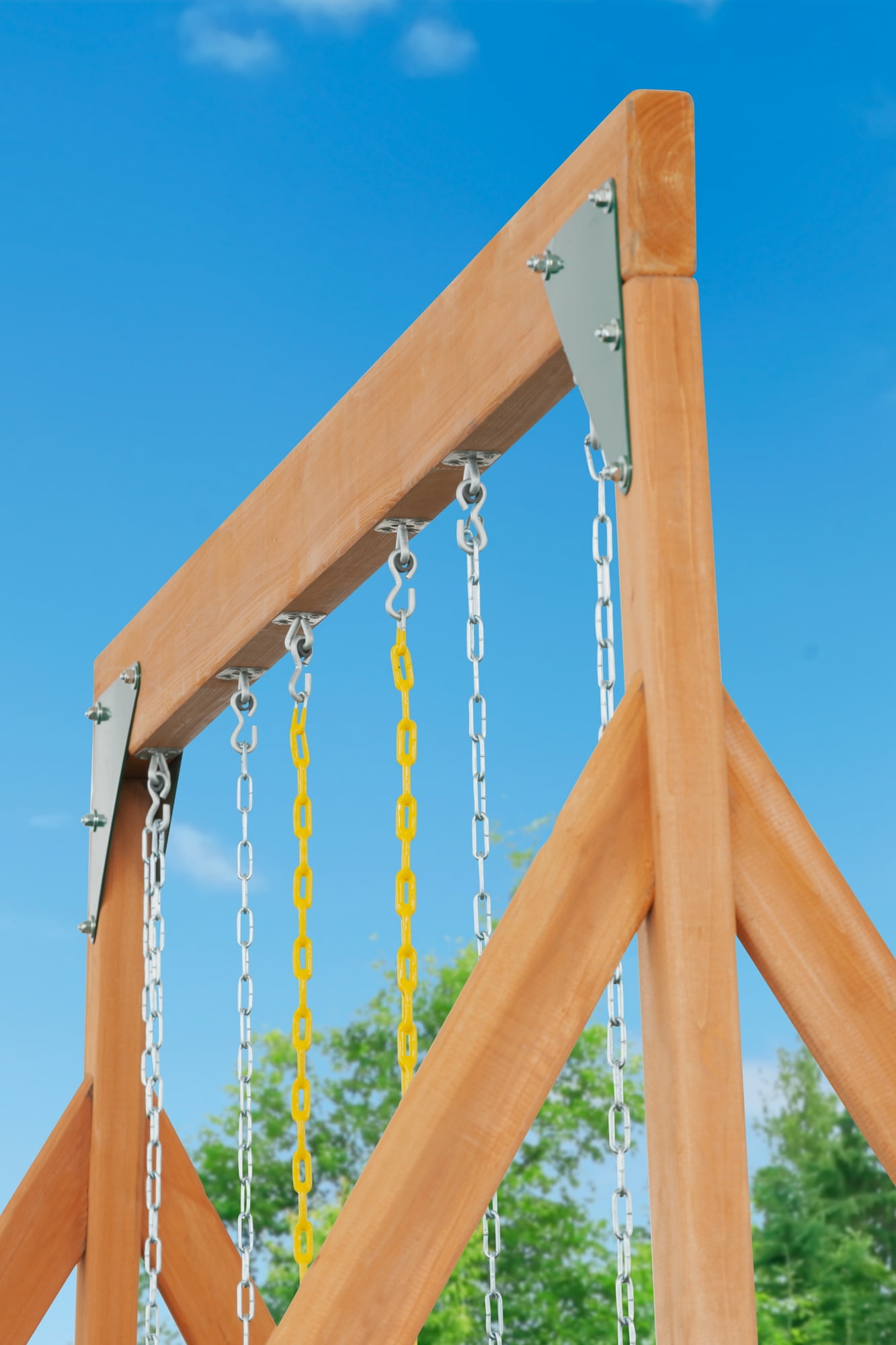 Trailside Cedar Swingset with Belt Swings and Trapeze Bar, All Wood, Hardware, and Assembly Instructions Included - Image 4