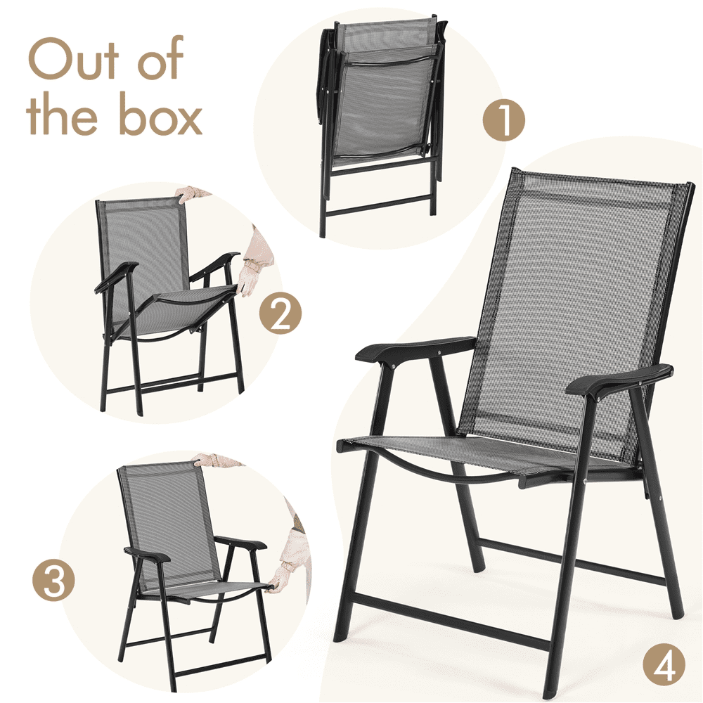 Alden Design Set of 2 Outdoor Texteline Folding Dining Chairs with Backrest, Gray - Image 4