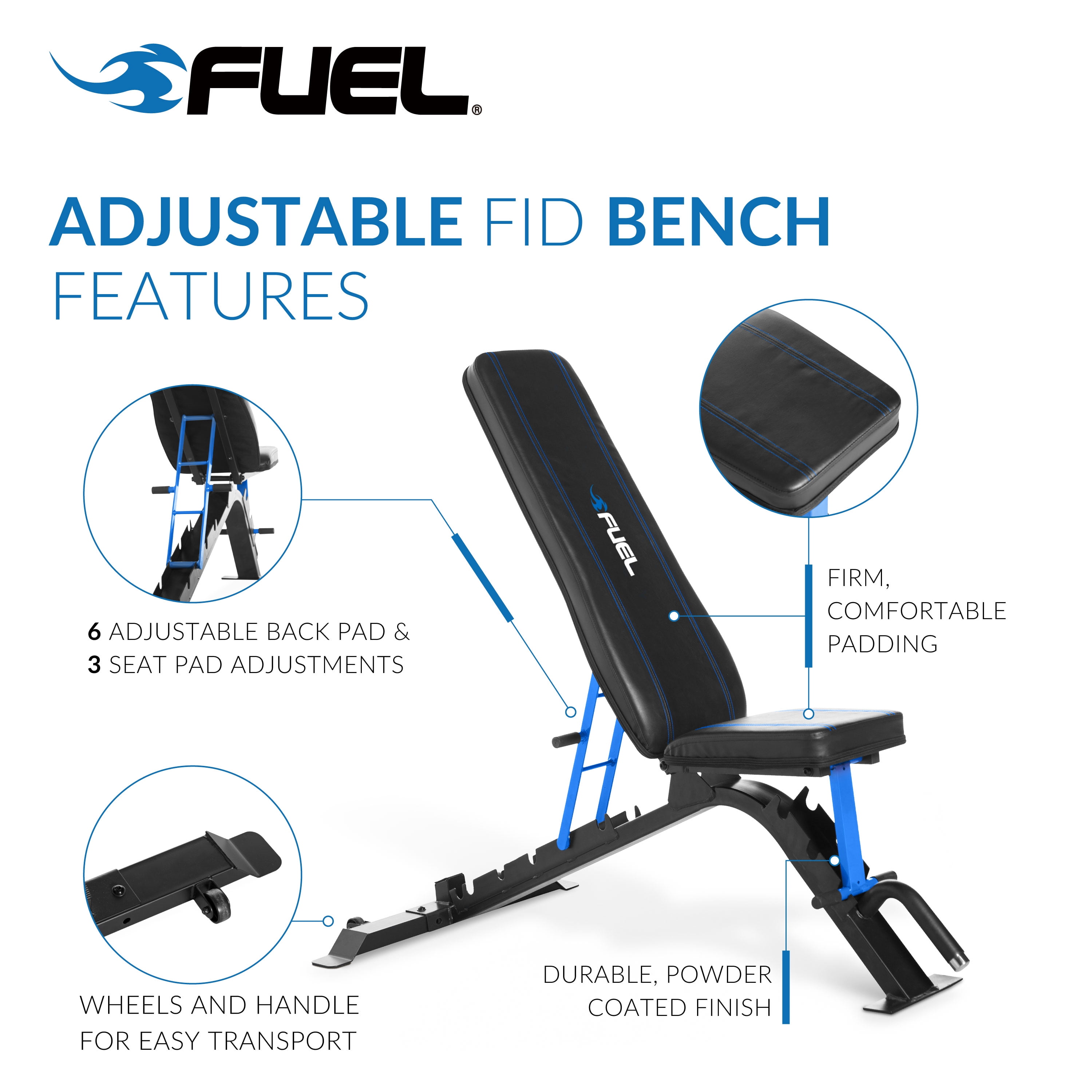 Fuel Pureformance Adjustable FID (Flat Incline Decline) Weight Bench, 500lb Capacity - Image 11