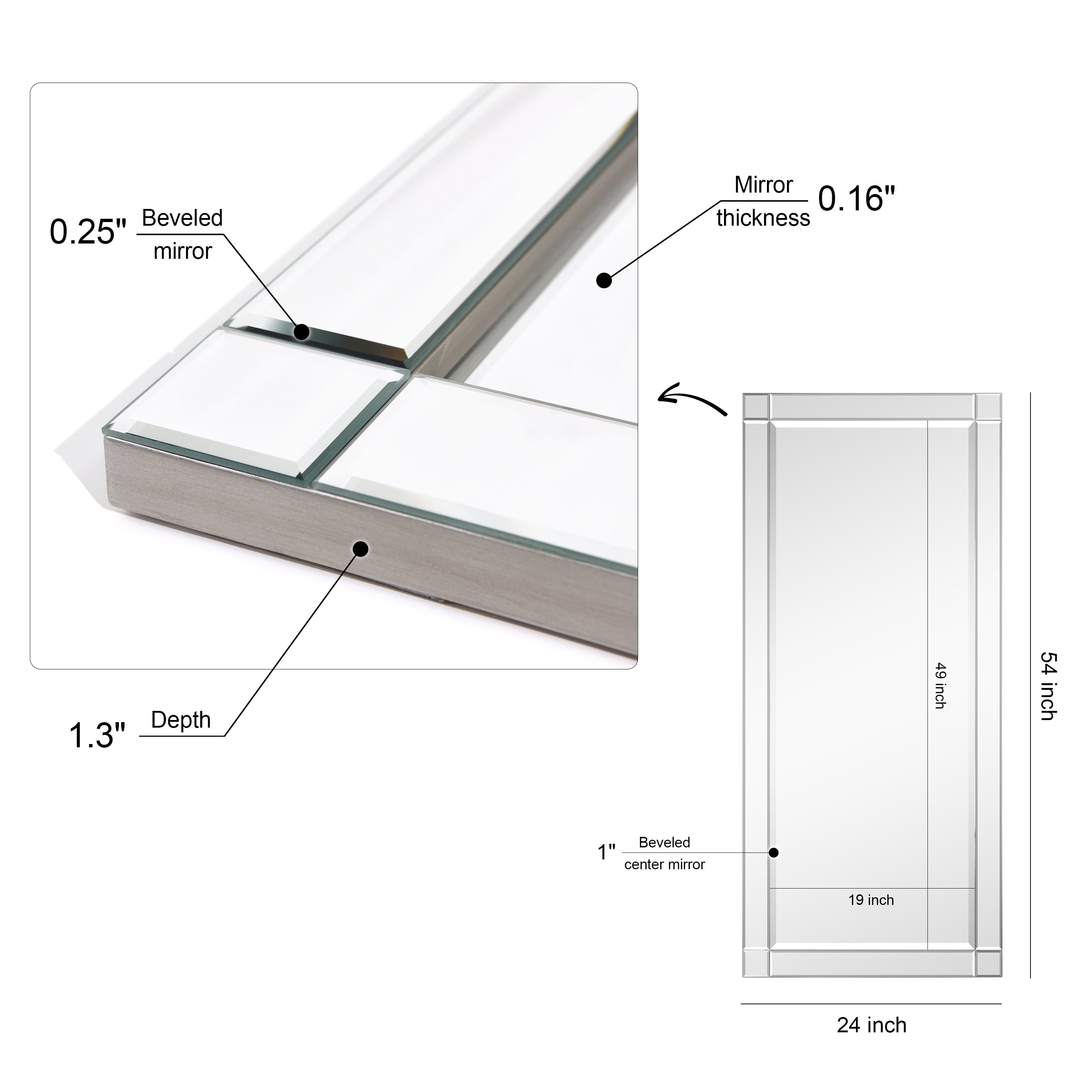 Empire Art Direct Moderno Squared Corner Beveled Rectangle Wall Mirror, 24" x 54", Ready to Hang - Image 9