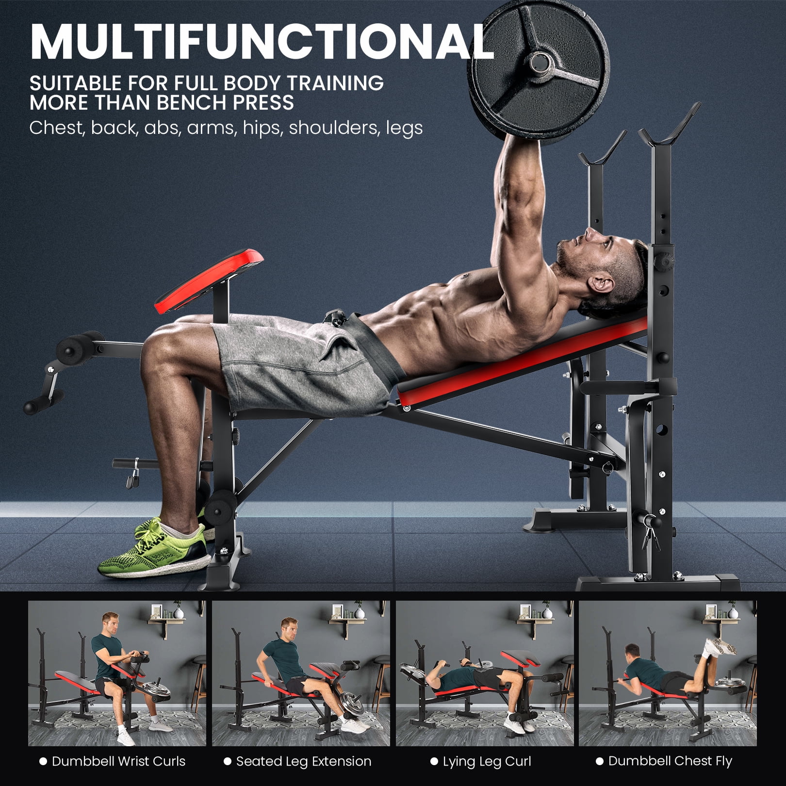 VIBESPARK 6-in-1 Adjustable Weight Bench, 660lbs Foldable Workout Bench Set with Barbell Rack & Leg Developer & Preacher Curl Rack, Multi-Function Strength Training Bench Press Exercise Equipment - Image 9