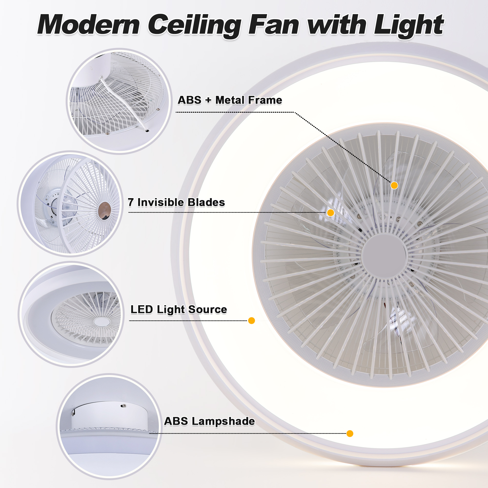 24" Ceiling Fans with RGB Light, Voice/App/Remote Control, Smart Dimmable Bladeless LED Fan Light - Image 12