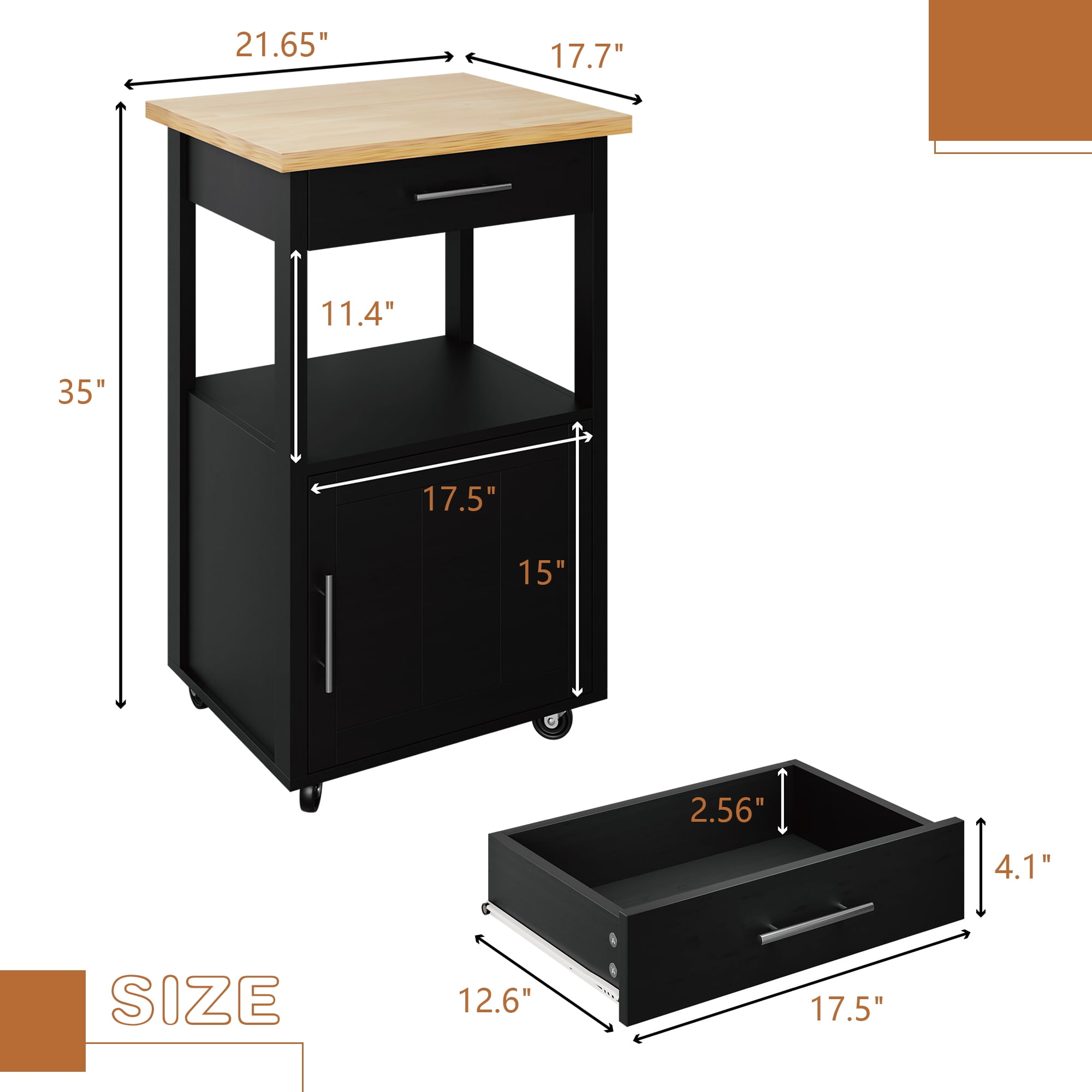 Walsunny Kitchen Island on Wheels with Storage, Kitchen Cart with Drawer and Countertop, Single Door Rolling Storage Cabinet Black - Image 6