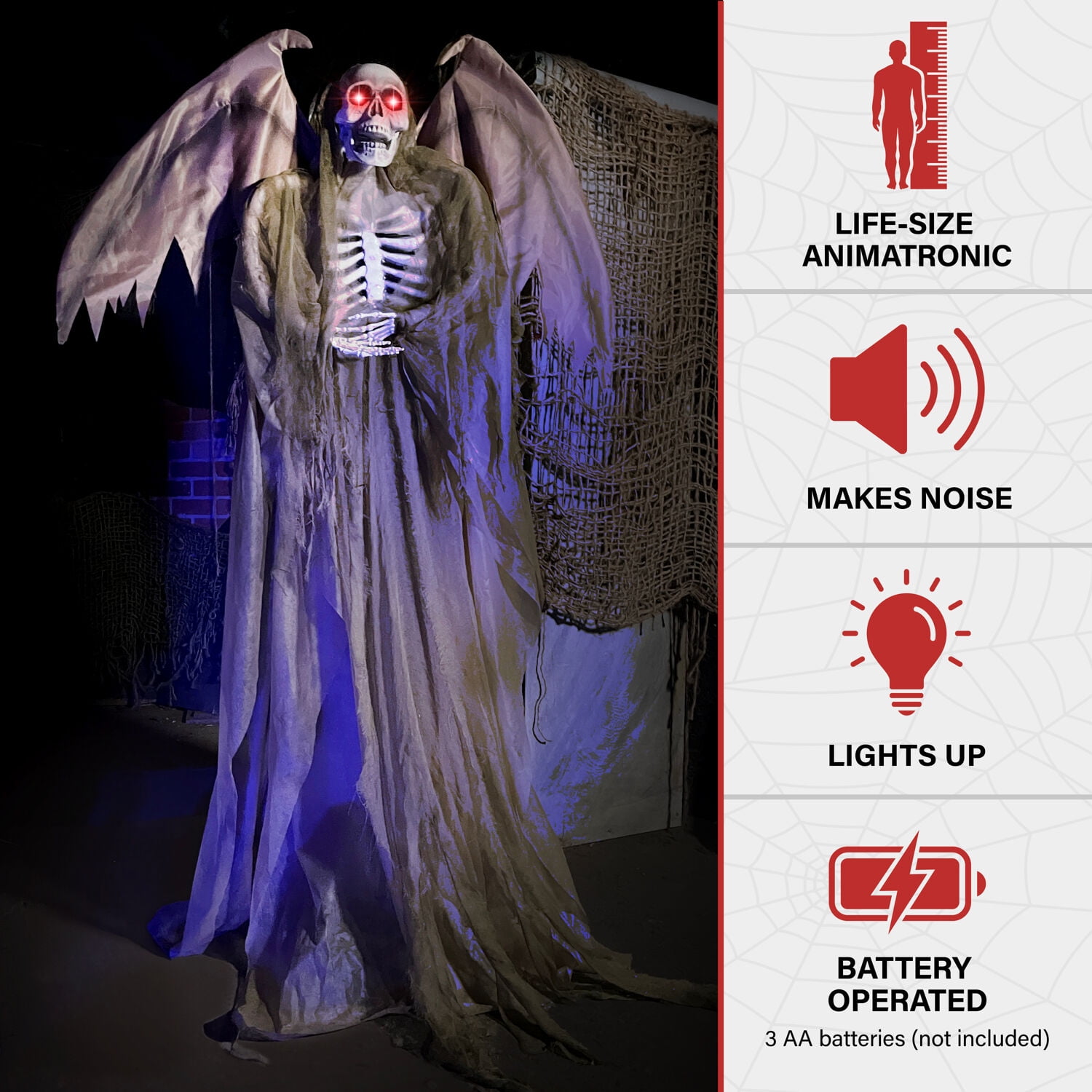 Haunted Hill Farm 5.5 ft Life-size Animatronic Reaper with Wings, Halloween Decoration, HHWINGSKEL-4FLSA - Image 14