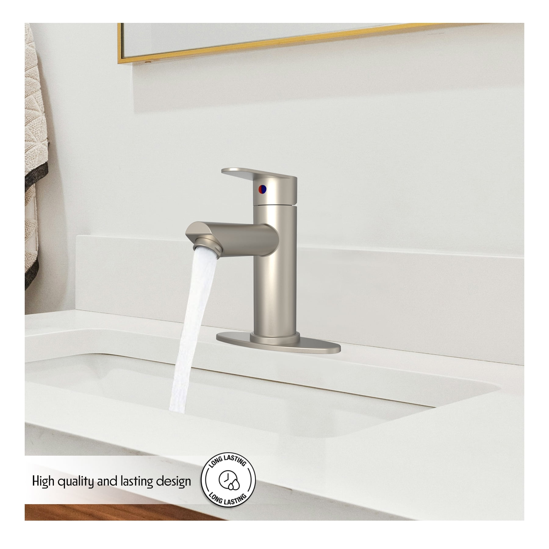 WMF-4316SS-1S - Stainless Steel 4" Single Handle Lavatory Faucet, Bathroom Sink Faucet with Pop Up and Deck Plate - Image 6