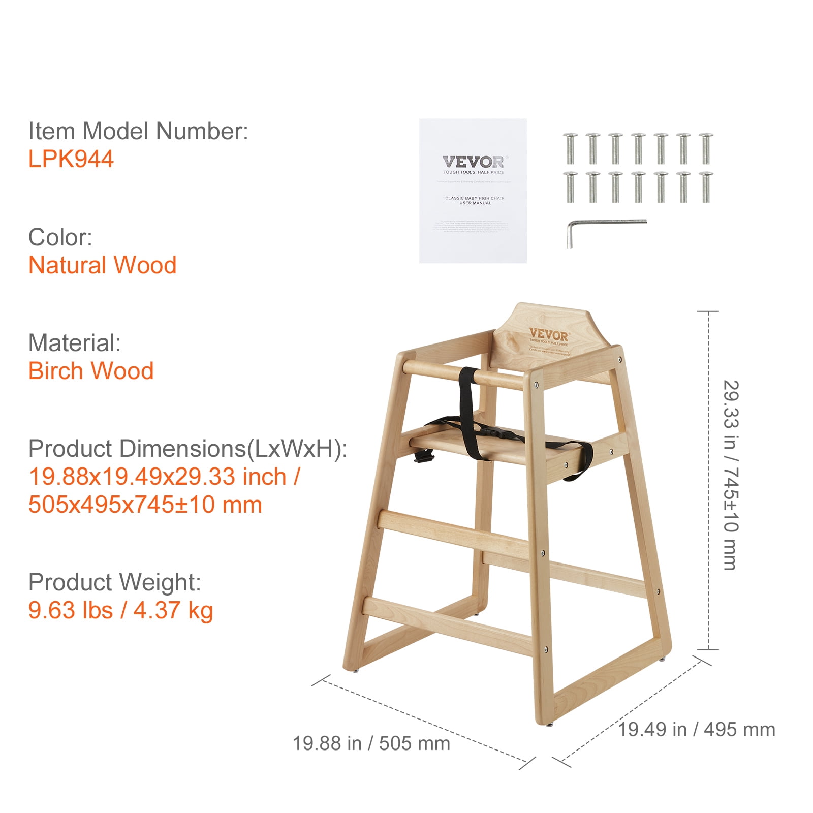 BENTISM Convertible Wooden Baby Highchair Adjustable Legs Wooden Double Solid Wood Feeding Toddler Chair without Tray 29'' Tall - Image 3