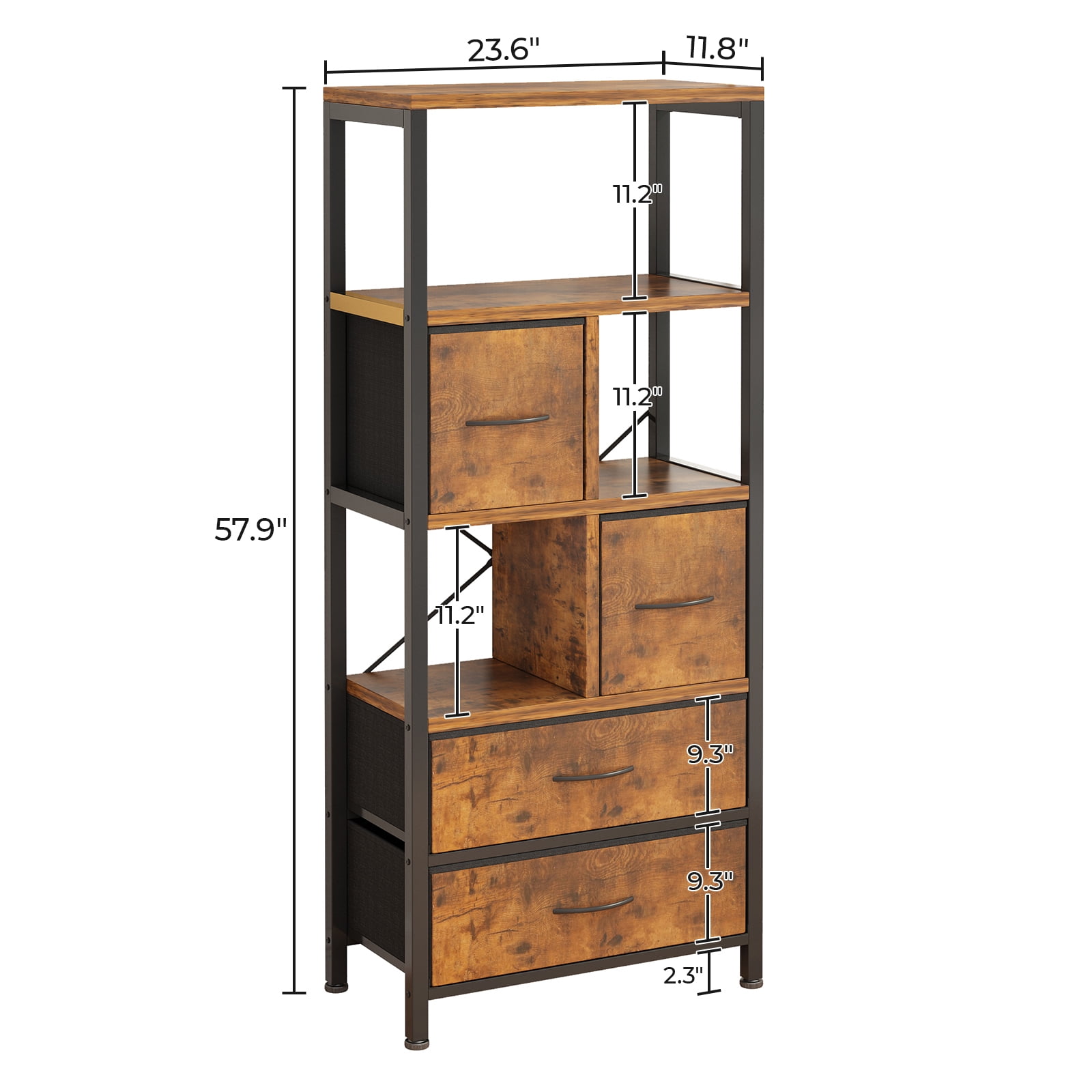 Zimtown 5-tier Iron Bookcase with 4 Drawers, Free Standing Bookshelf Storage Organizer Display shelf with Metal Frame, Brown - Image 9