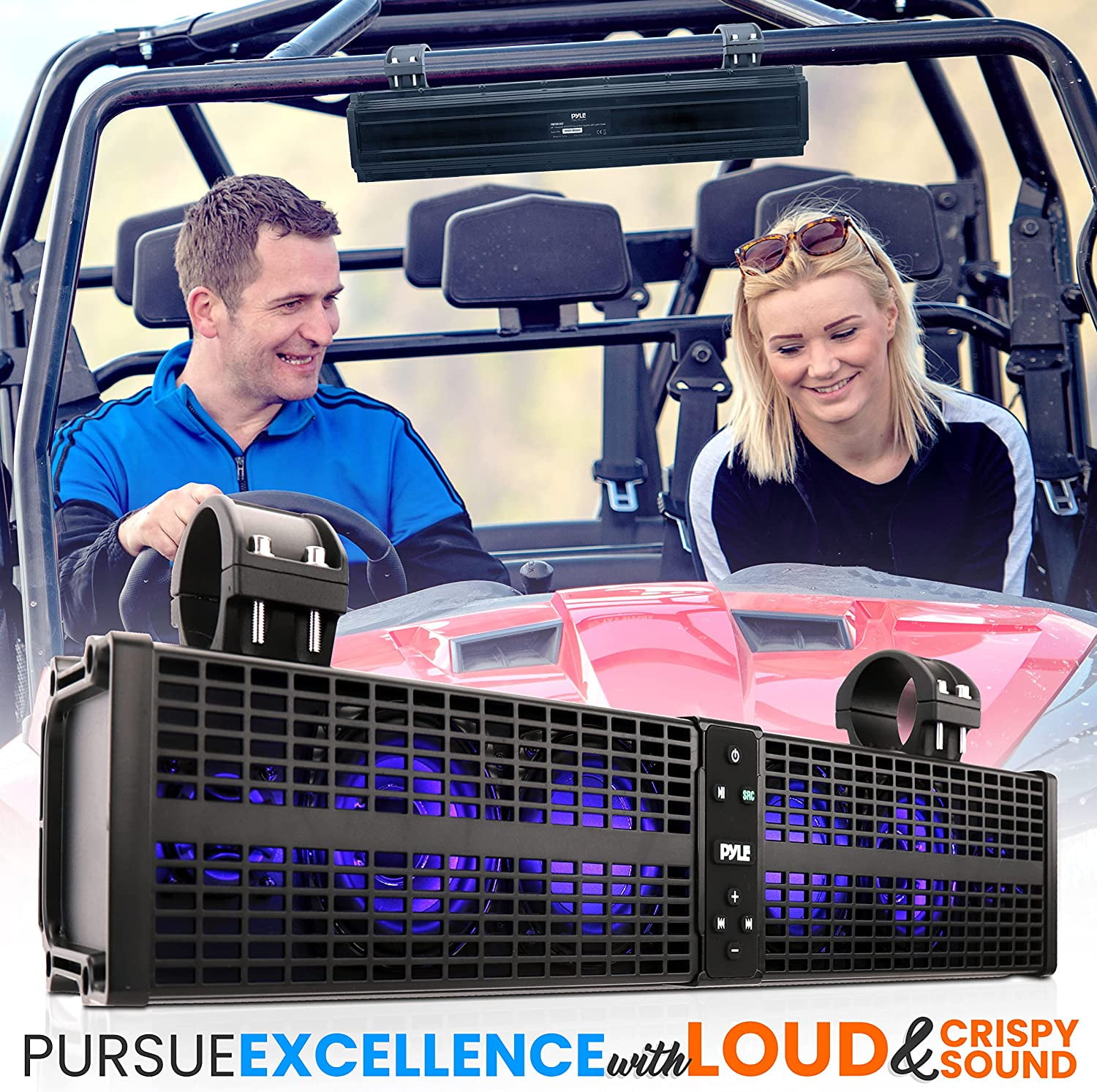Pyle Bluetooth 2.1 Channel Amplified Powered ATV/UTV 24" Sound Bar, Black - Image 3